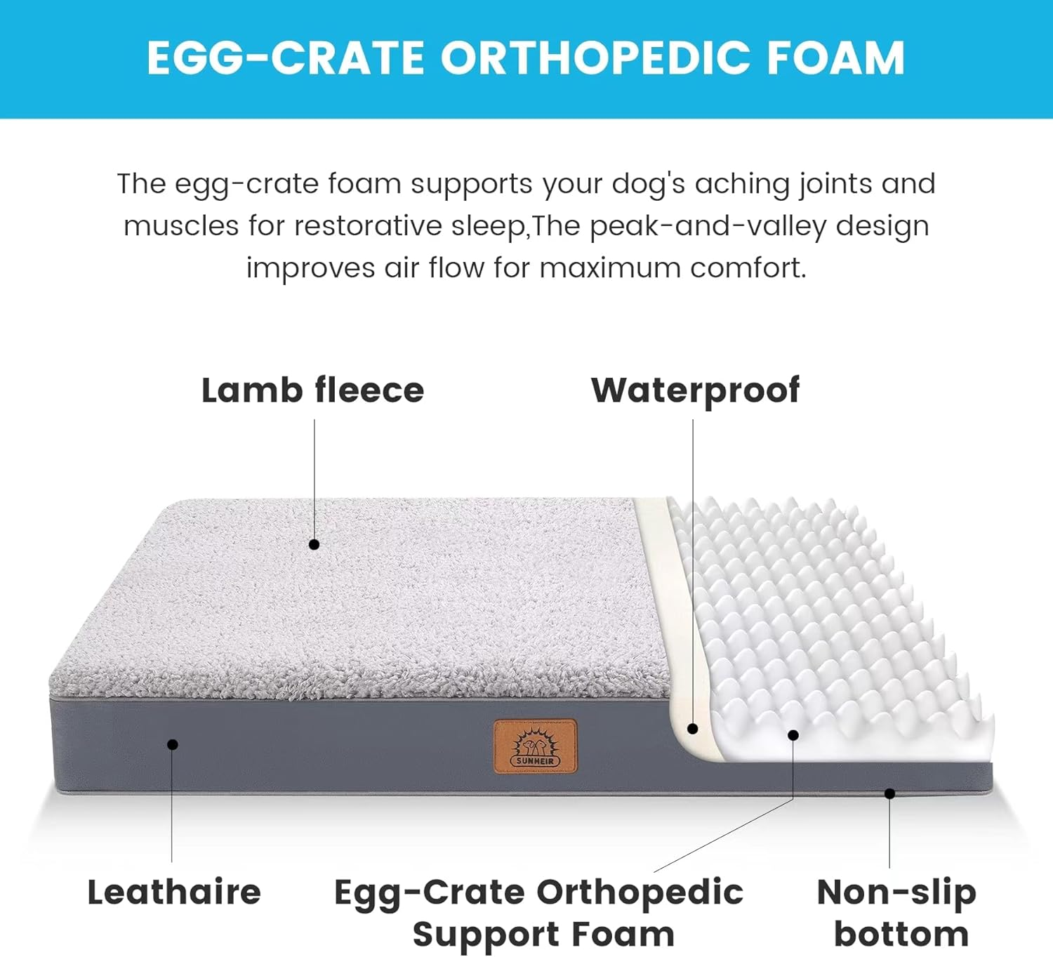 ORANGLES Sunheir Orthopedic Dog Bed for Large Dogs Grey | Waterproof Crate Bed with Egg Crate Foam, Washable Cover & Non-Slip Bottom - elegant presentation - exhibiting components - Image 6 of 6 | ideal for home | Discount on Sunheir Orthopedic Dog Bed for Large Dogs Grey | Waterproof Crate Bed with Egg Crate Foam, Washable Cover & Non-Slip Bottom Virginia | Free Shipping ORANGLES