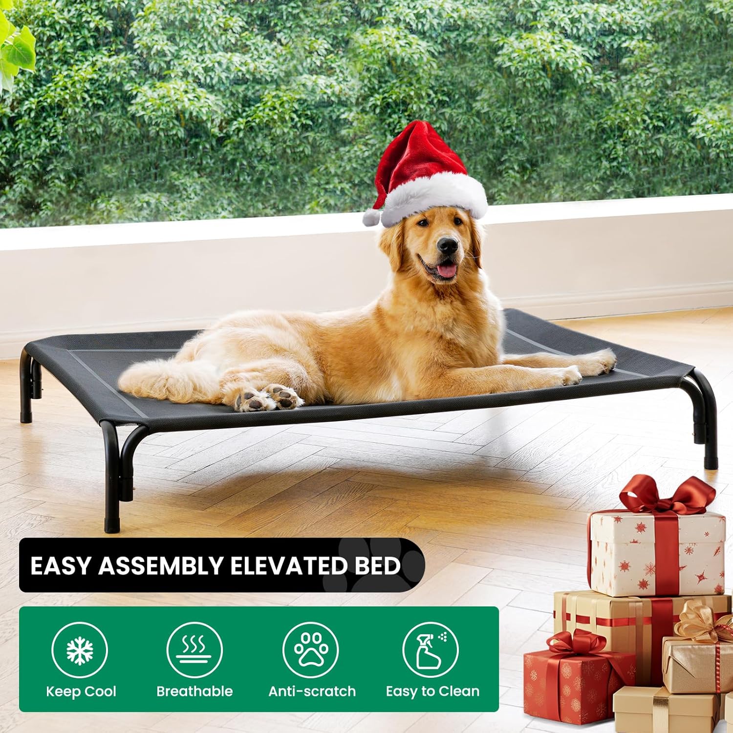 ORANGLES Elevated Dog Bed 43.3 Inch Raised Outdoor Dog Cot | Breathable Mesh Cooling Pet Bed with Anti-Slip Feet No-Tool Assembly Black - elegant presentation - exhibiting components - Image 6 of 6 | ideal for home | Discount on Elevated Dog Bed 43.3 Inch Raised Outdoor Dog Cot | Breathable Mesh Cooling Pet Bed with Anti-Slip Feet No-Tool Assembly Black Virginia | Free Shipping ORANGLES