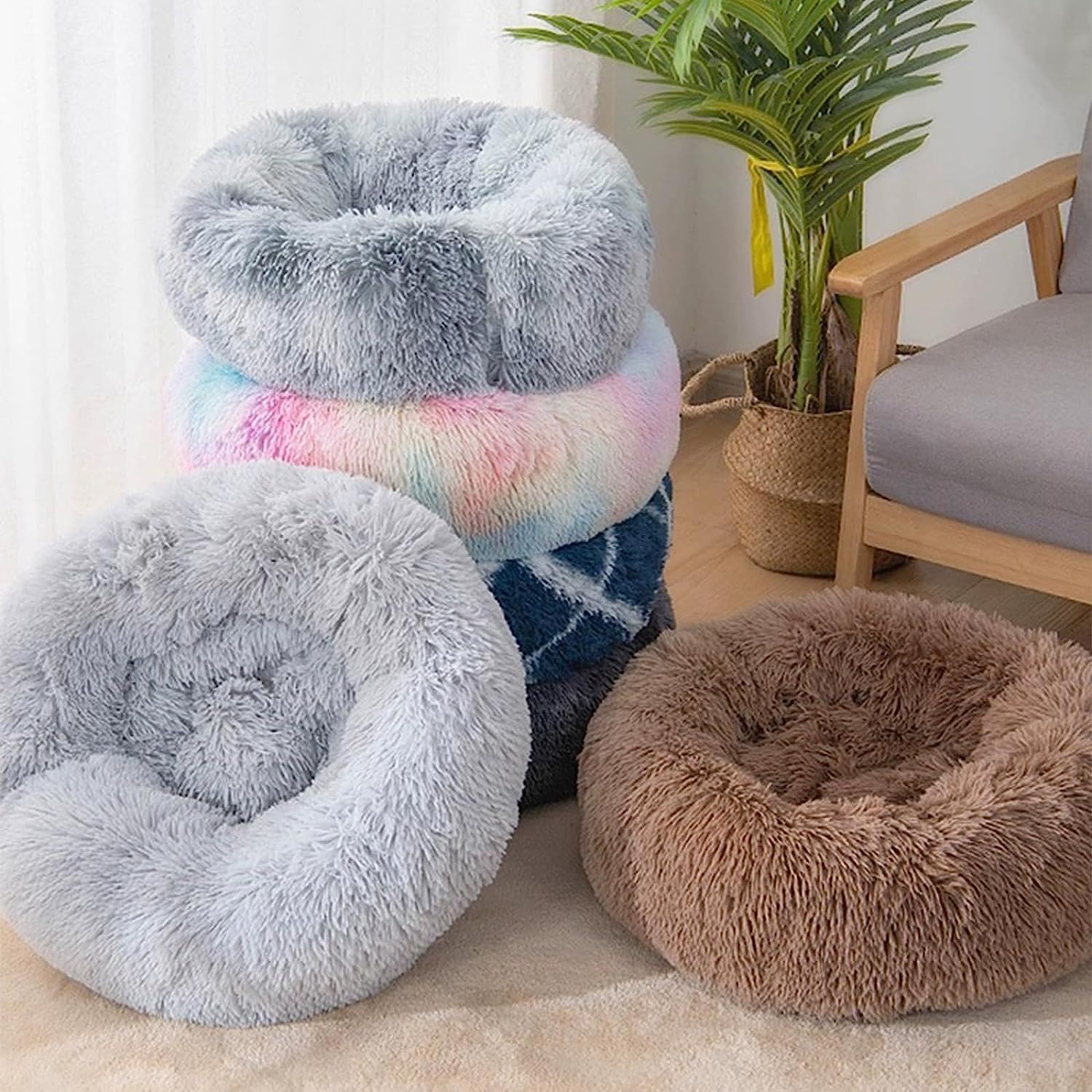 ORANGLES 20 Inch Calming Round Dog & Cat Bed | Washable Soft Plush Pet Bed for Small, Medium & Large Pets with Non-Slip Bottom - high resolution display - exposing craftsmanship - Image 2 of 6 | built for everyone | 20 Inch Calming Round Dog & Cat Bed | Washable Soft Plush Pet Bed for Small, Medium & Large Pets with Non-Slip Bottom for sale Georgia | Free Shipping ORANGLES