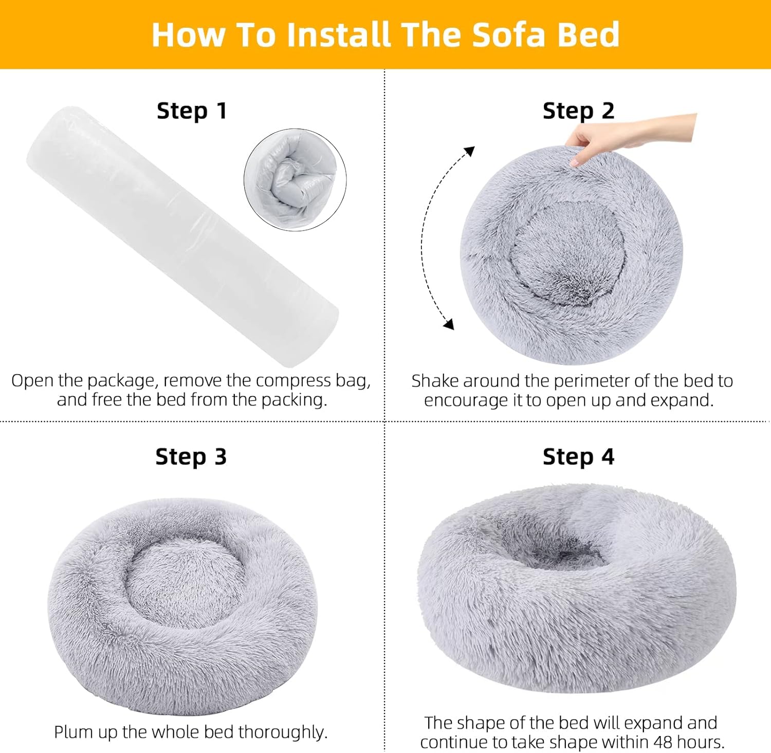 ORANGLES 20 Inch Calming Round Dog & Cat Bed | Washable Soft Plush Pet Bed for Small, Medium & Large Pets with Non-Slip Bottom - detailed closeup view - illustrating benefits - Image 3 of 6 | created for all | Shop 20 Inch Calming Round Dog & Cat Bed | Washable Soft Plush Pet Bed for Small, Medium & Large Pets with Non-Slip Bottom North Carolina | Free Shipping ORANGLES