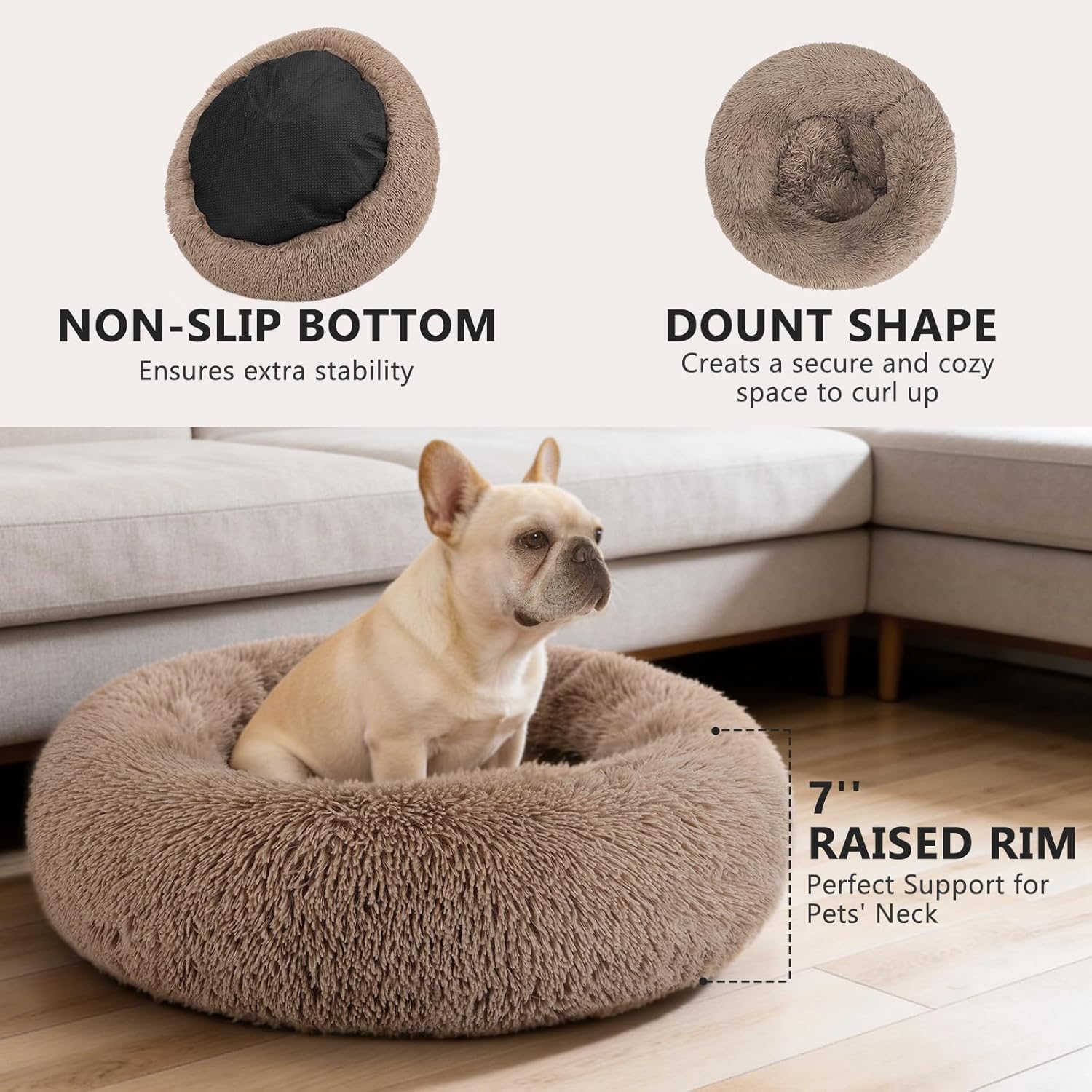 ORANGLES MIXJOY Orthopedic Donut Dog Bed 23 Inch Brown | Ultra Soft Washable Round Cuddler Pet Bed for Dogs & Cats - elegant presentation - exhibiting components - Image 6 of 6 | ideal for home | Discount on MIXJOY Orthopedic Donut Dog Bed 23 Inch Brown | Ultra Soft Washable Round Cuddler Pet Bed for Dogs & Cats Virginia | Free Shipping ORANGLES