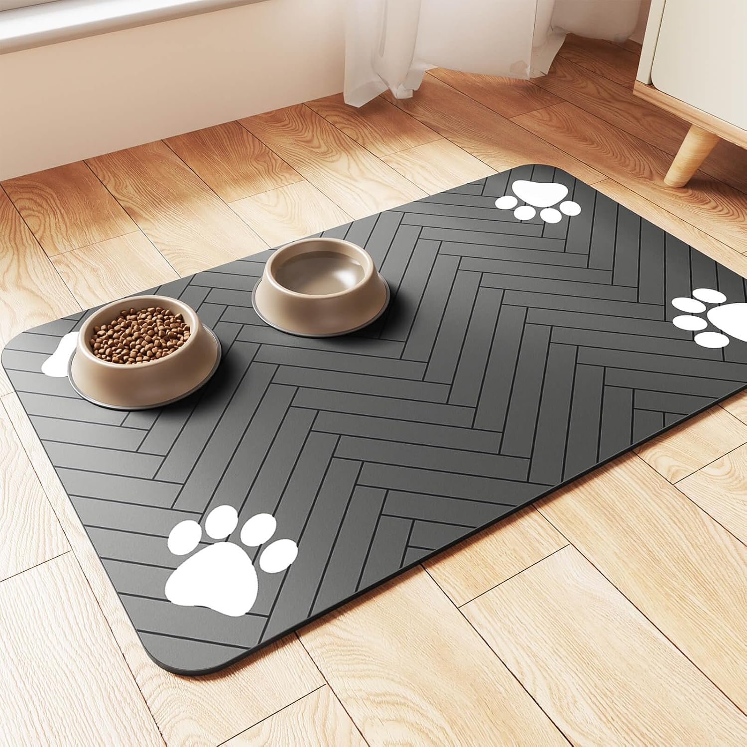 ORANGLES Pet Feeding Mat 20"x12" Absorbent Waterproof Placemat | Quick Dry Dog & Cat Bowl Mat with Rubber Backing Dark Gray  - Main Product Image - professional product shot revealing details | Best price Pet Feeding Mat 20"x12" Absorbent Waterproof Placemat | Quick Dry Dog & Cat Bowl Mat with Rubber Backing Dark Gray authentic product Ohio | ORANGLES