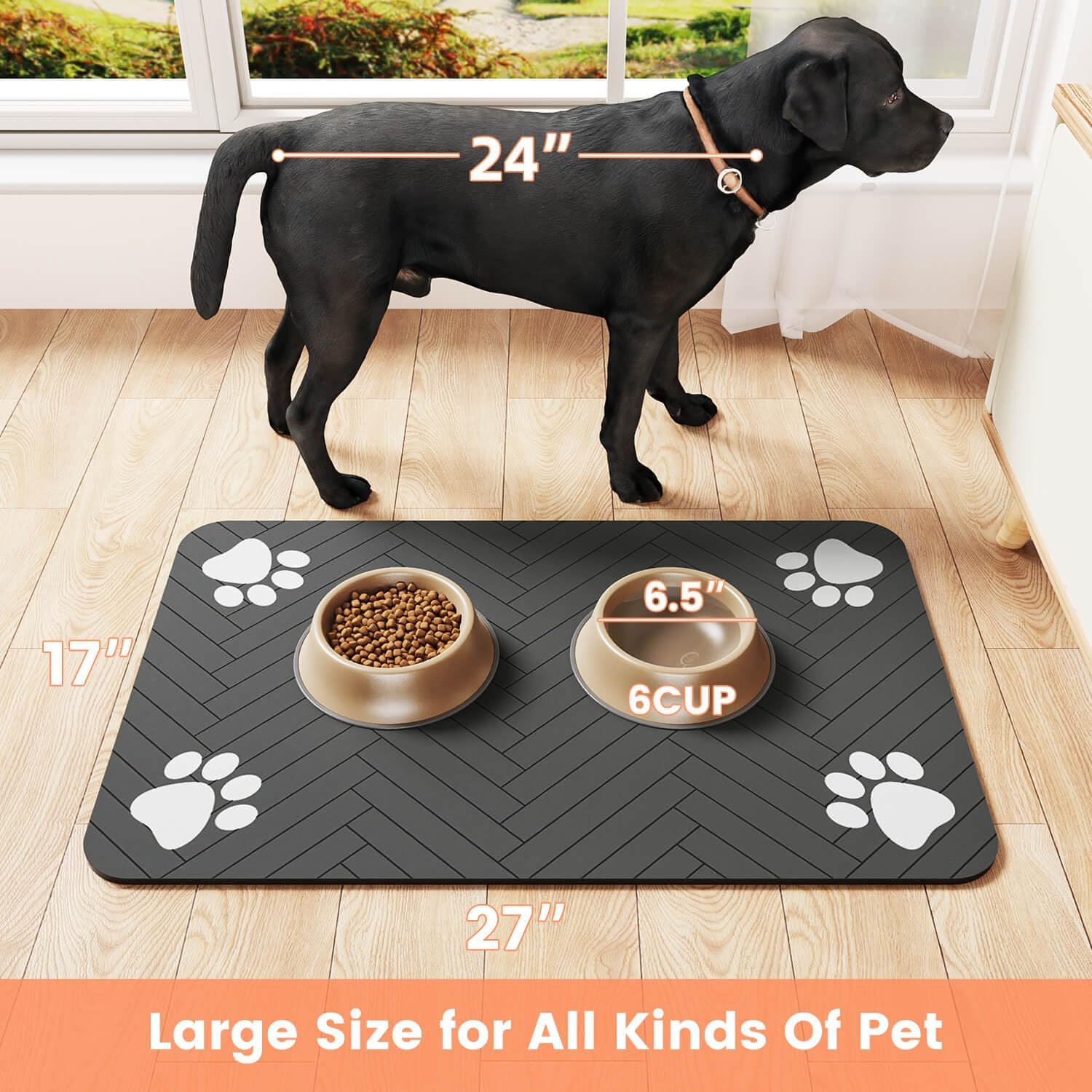 ORANGLES Pet Feeding Mat 20"x12" Absorbent Waterproof Placemat | Quick Dry Dog & Cat Bowl Mat with Rubber Backing Dark Gray - high resolution display - exposing craftsmanship - Image 2 of 6 | built for everyone | Pet Feeding Mat 20"x12" Absorbent Waterproof Placemat | Quick Dry Dog & Cat Bowl Mat with Rubber Backing Dark Gray for sale Georgia | Free Shipping ORANGLES