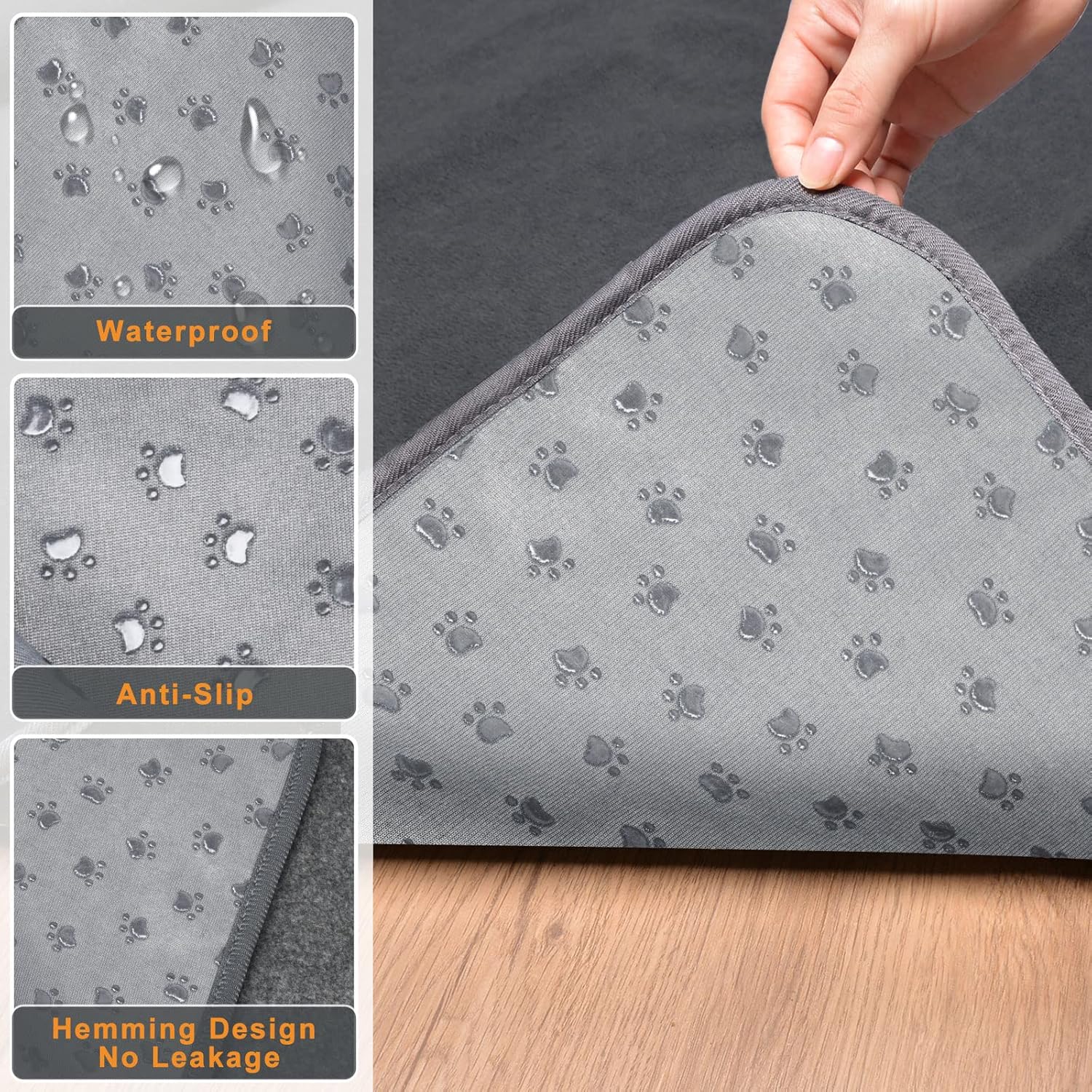 ORANGLES LOOBANI Extra Large Reusable Dog Pee Pads 36"x48" 2 Pack | Non-Slip Washable Absorbent Pet Training & Whelping Mats Grey - angled perspective - presenting advantages - Image 4 of 6 | fits any environment | Purchase LOOBANI Extra Large Reusable Dog Pee Pads 36"x48" 2 Pack | Non-Slip Washable Absorbent Pet Training & Whelping Mats Grey Michigan | Free Shipping ORANGLES