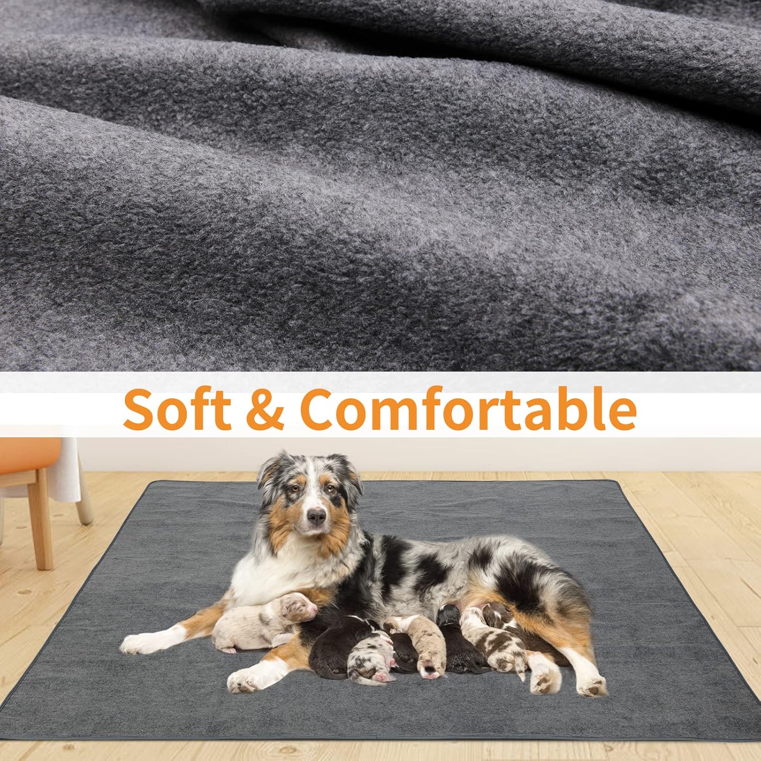 ORANGLES LOOBANI Extra Large Reusable Dog Pee Pads 36"x48" 2 Pack | Non-Slip Washable Absorbent Pet Training & Whelping Mats Grey - full product showcase - displaying specifications - Image 5 of 6 | adapts to any space | LOOBANI Extra Large Reusable Dog Pee Pads 36"x48" 2 Pack | Non-Slip Washable Absorbent Pet Training & Whelping Mats Grey deal New Jersey | Free Shipping ORANGLES