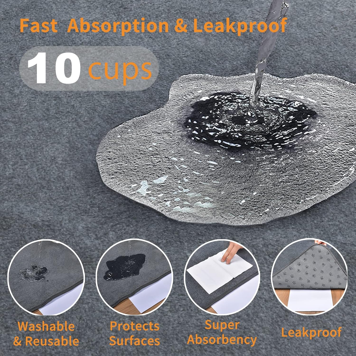 ORANGLES LOOBANI Extra Large Reusable Dog Pee Pads 36"x48" 2 Pack | Non-Slip Washable Absorbent Pet Training & Whelping Mats Grey - elegant presentation - exhibiting components - Image 6 of 6 | ideal for home | Discount on LOOBANI Extra Large Reusable Dog Pee Pads 36"x48" 2 Pack | Non-Slip Washable Absorbent Pet Training & Whelping Mats Grey Virginia | Free Shipping ORANGLES