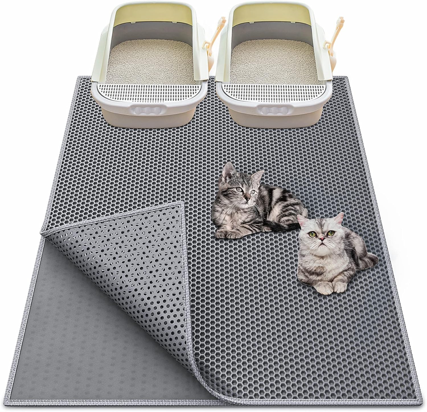 ORANGLES Waretary Cat Litter Box Mat 36"x30" Waterproof Double-Layer | Easy Clean Scatter Control Kitty Litter Trapping Pad Grey  - Main Product Image - professional product shot revealing details | Best price Waretary Cat Litter Box Mat 36"x30" Waterproof Double-Layer | Easy Clean Scatter Control Kitty Litter Trapping Pad Grey authentic product Ohio | ORANGLES