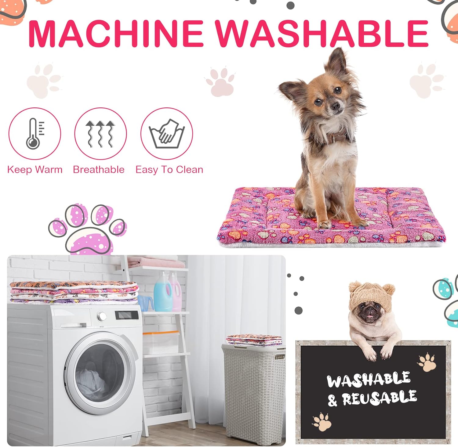 ORANGLES Tuanse 4 Pack Ultra Soft Pet Bed Mats 23x18 Inches | Reversible Fleece Washable Dog Cat Guinea Pig Crate Pads with Cute Print - detailed closeup view - illustrating benefits - Image 3 of 7 | created for all | Shop Tuanse 4 Pack Ultra Soft Pet Bed Mats 23x18 Inches | Reversible Fleece Washable Dog Cat Guinea Pig Crate Pads with Cute Print North Carolina | Free Shipping ORANGLES