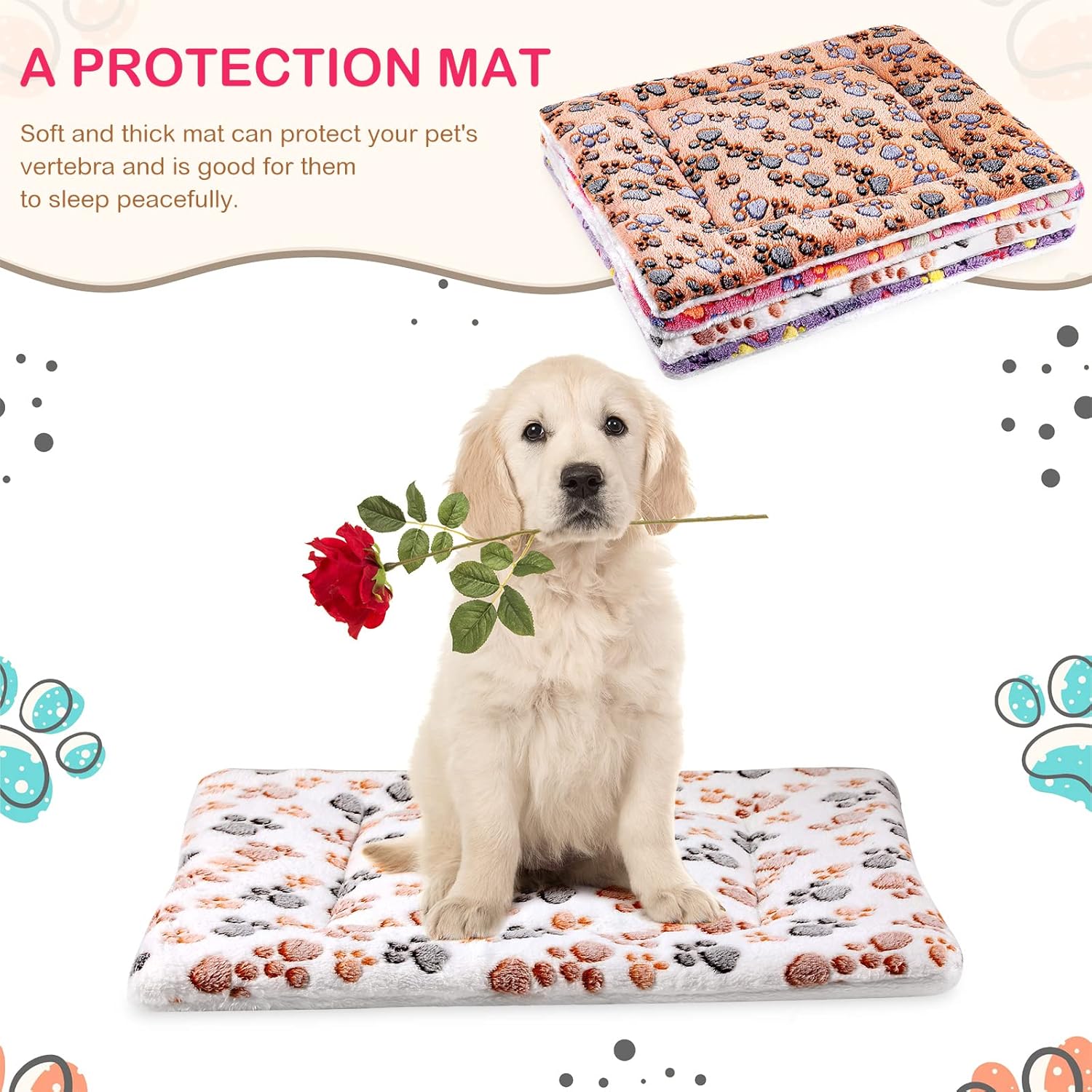 ORANGLES Tuanse 4 Pack Ultra Soft Pet Bed Mats 23x18 Inches | Reversible Fleece Washable Dog Cat Guinea Pig Crate Pads with Cute Print - angled perspective - presenting advantages - Image 4 of 7 | fits any environment | Purchase Tuanse 4 Pack Ultra Soft Pet Bed Mats 23x18 Inches | Reversible Fleece Washable Dog Cat Guinea Pig Crate Pads with Cute Print Michigan | Free Shipping ORANGLES