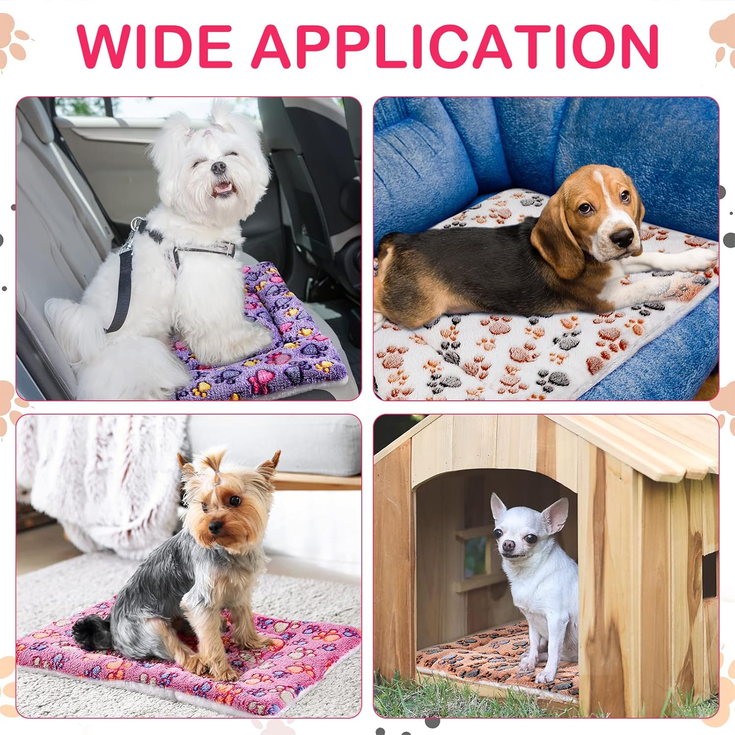 ORANGLES Tuanse 4 Pack Ultra Soft Pet Bed Mats 23x18 Inches | Reversible Fleece Washable Dog Cat Guinea Pig Crate Pads with Cute Print - full product showcase - displaying specifications - Image 5 of 7 | adapts to any space | Tuanse 4 Pack Ultra Soft Pet Bed Mats 23x18 Inches | Reversible Fleece Washable Dog Cat Guinea Pig Crate Pads with Cute Print deal New Jersey | Free Shipping ORANGLES