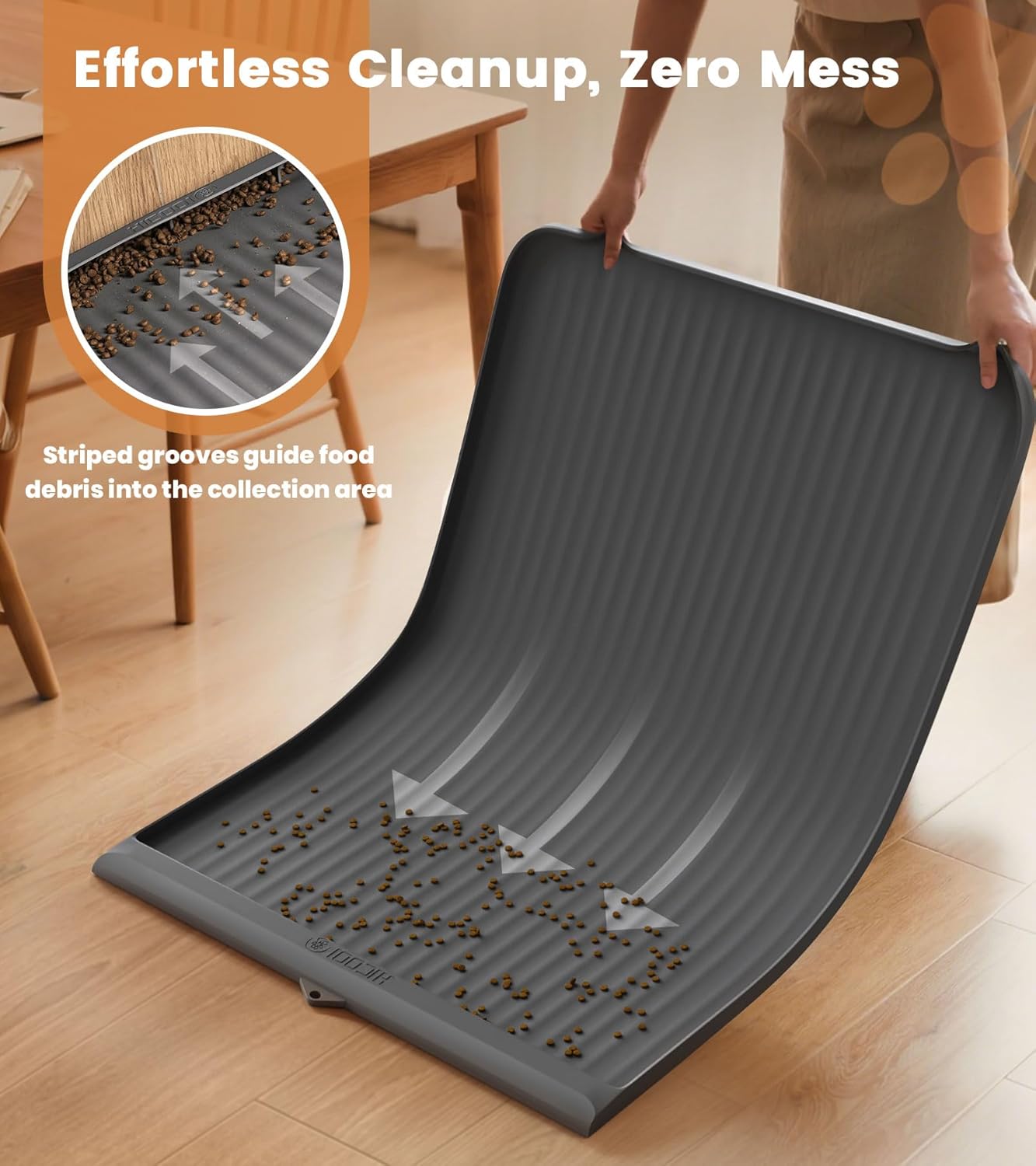 ORANGLES Dog Food Mat 36"x24" Waterproof Non-Slip | Raised Edge Pet Feeding Mat with Drainage Grooves for Dogs & Cats Grey - elegant presentation - exhibiting components - Image 6 of 6 | ideal for home | Discount on Dog Food Mat 36"x24" Waterproof Non-Slip | Raised Edge Pet Feeding Mat with Drainage Grooves for Dogs & Cats Grey Virginia | Free Shipping ORANGLES