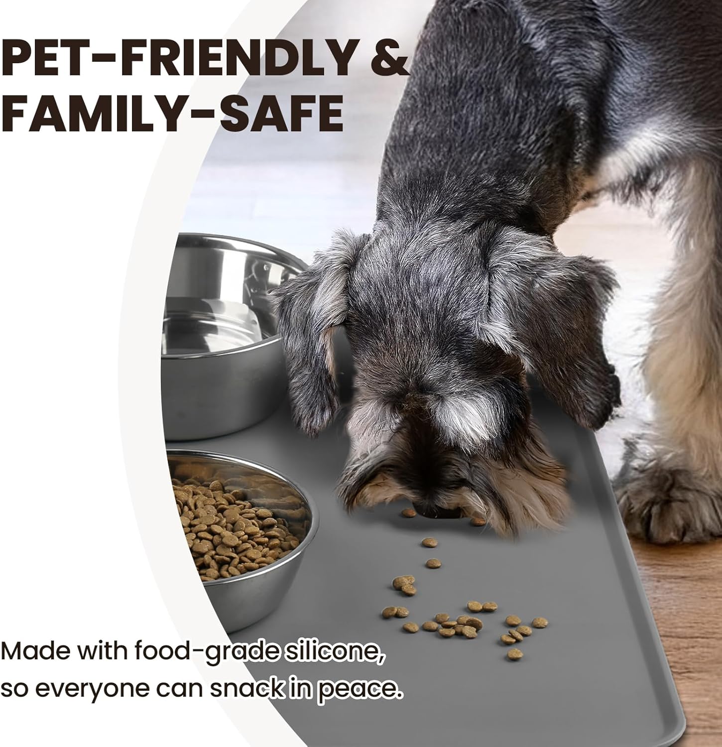 ORANGLES VIVAGLORY Flexmat Silicone Dog Food Mat S Grey | Non-Slip Waterproof Pet Bowl Placemat with Raised Edges & Lip - elegant presentation - exhibiting components - Image 6 of 8 | ideal for home | Discount on VIVAGLORY Flexmat Silicone Dog Food Mat S Grey | Non-Slip Waterproof Pet Bowl Placemat with Raised Edges & Lip Virginia | Free Shipping ORANGLES