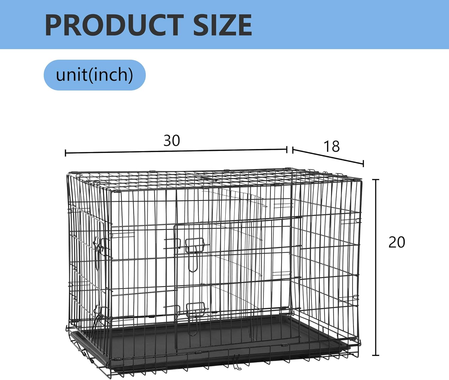 ORANGLES FDW 30 Inch Dog Crate Double Door Folding Metal Wire | Pet Kennel Cage with Divider Panel & Removable Tray for Medium Dogs Black - high resolution display - exposing craftsmanship - Image 2 of 8 | built for everyone | FDW 30 Inch Dog Crate Double Door Folding Metal Wire | Pet Kennel Cage with Divider Panel & Removable Tray for Medium Dogs Black for sale Georgia | Free Shipping ORANGLES