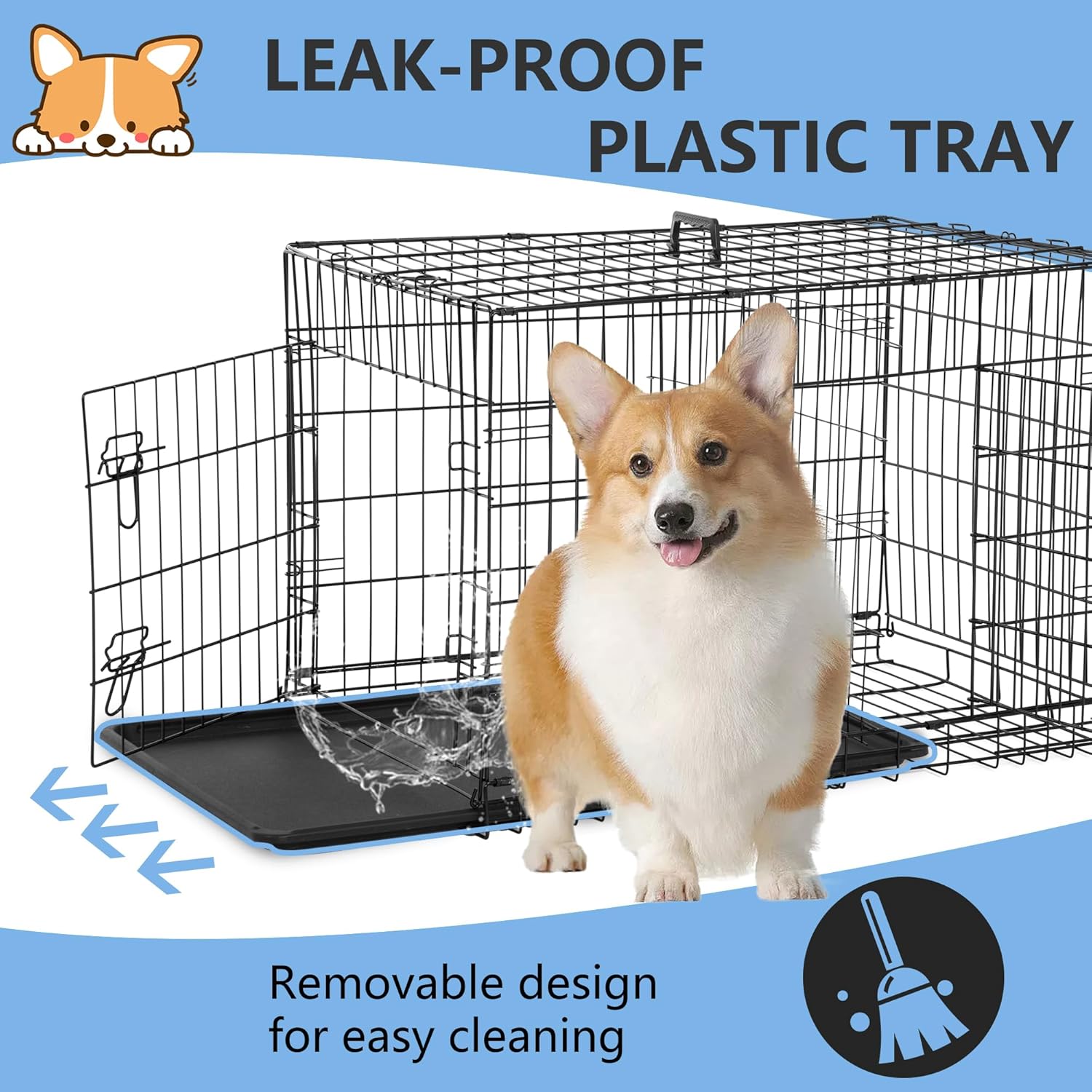 ORANGLES FDW 30 Inch Dog Crate Double Door Folding Metal Wire | Pet Kennel Cage with Divider Panel & Removable Tray for Medium Dogs Black - angled perspective - presenting advantages - Image 4 of 8 | fits any environment | Purchase FDW 30 Inch Dog Crate Double Door Folding Metal Wire | Pet Kennel Cage with Divider Panel & Removable Tray for Medium Dogs Black Michigan | Free Shipping ORANGLES