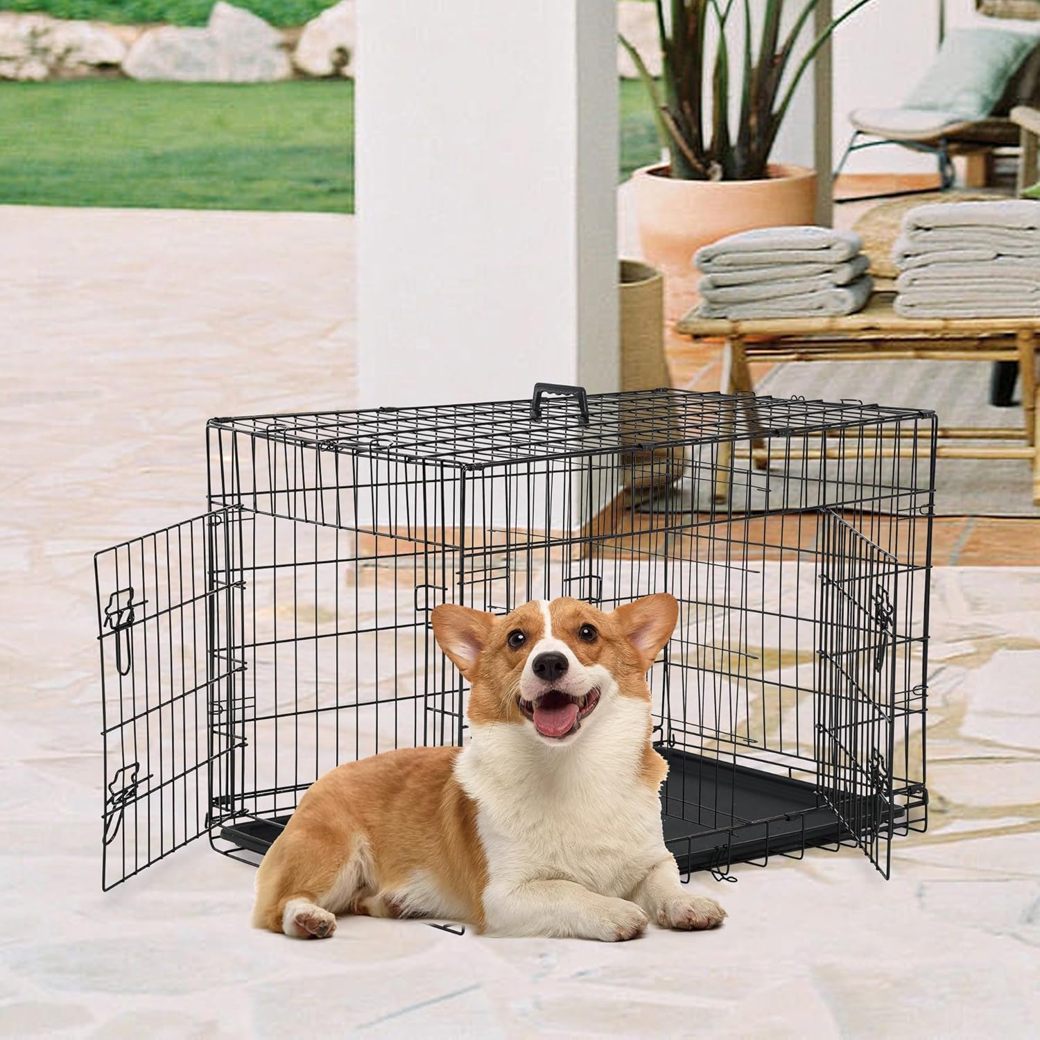 ORANGLES FDW 30 Inch Dog Crate Double Door Folding Metal Wire | Pet Kennel Cage with Divider Panel & Removable Tray for Medium Dogs Black - stunning visual - unveiling characteristics - Image 7 of 8 | perfect for office | FDW 30 Inch Dog Crate Double Door Folding Metal Wire | Pet Kennel Cage with Divider Panel & Removable Tray for Medium Dogs Black offer Washington | Free Shipping ORANGLES