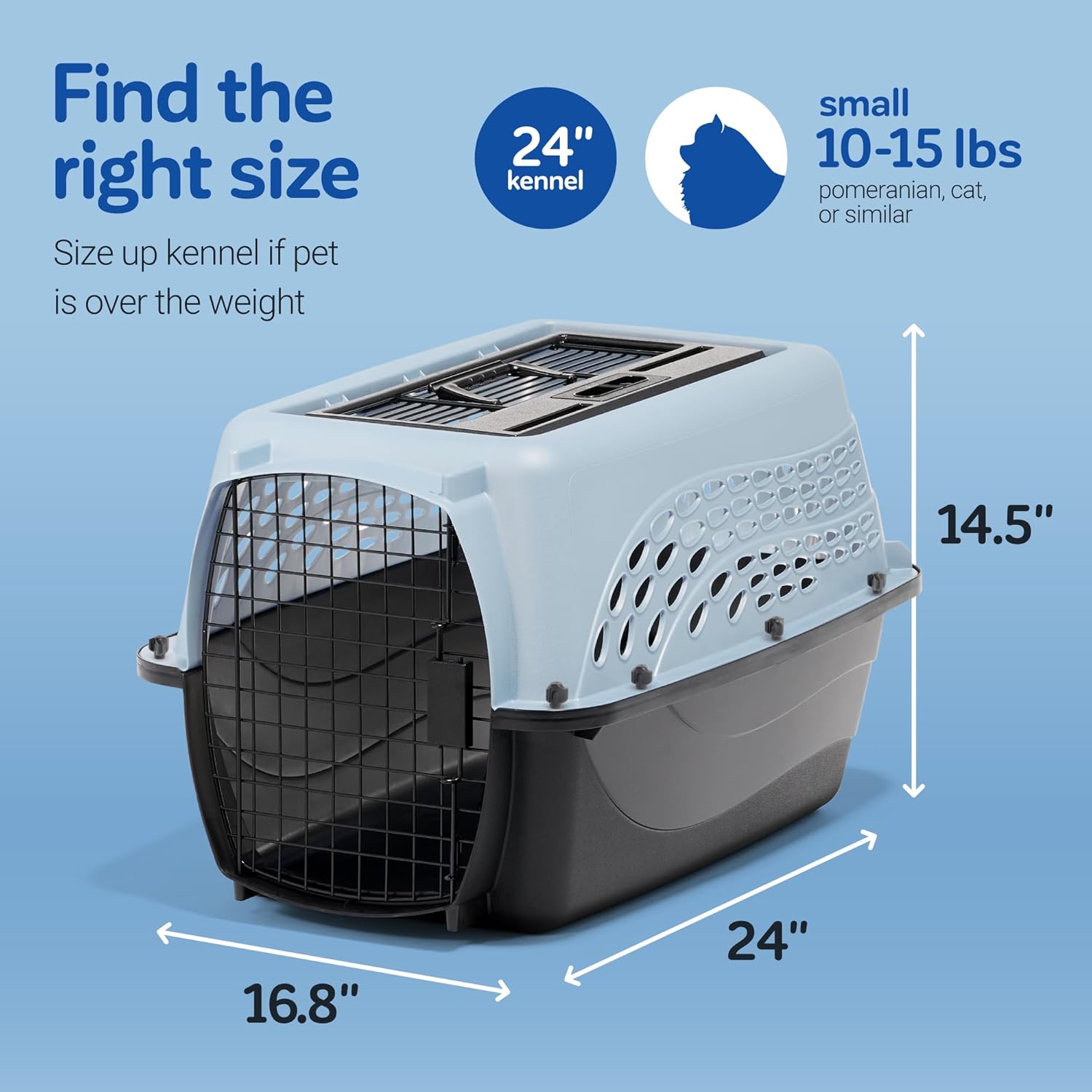ORANGLES Petmate 24 Inch Two-Door Plastic Pet Kennel Blue | Top & Front Loading Dog Crate & Cat Carrier for Small Pets Made in USA - detailed closeup view - illustrating benefits - Image 3 of 6 | created for all | Shop Petmate 24 Inch Two-Door Plastic Pet Kennel Blue | Top & Front Loading Dog Crate & Cat Carrier for Small Pets Made in USA North Carolina | Free Shipping ORANGLES