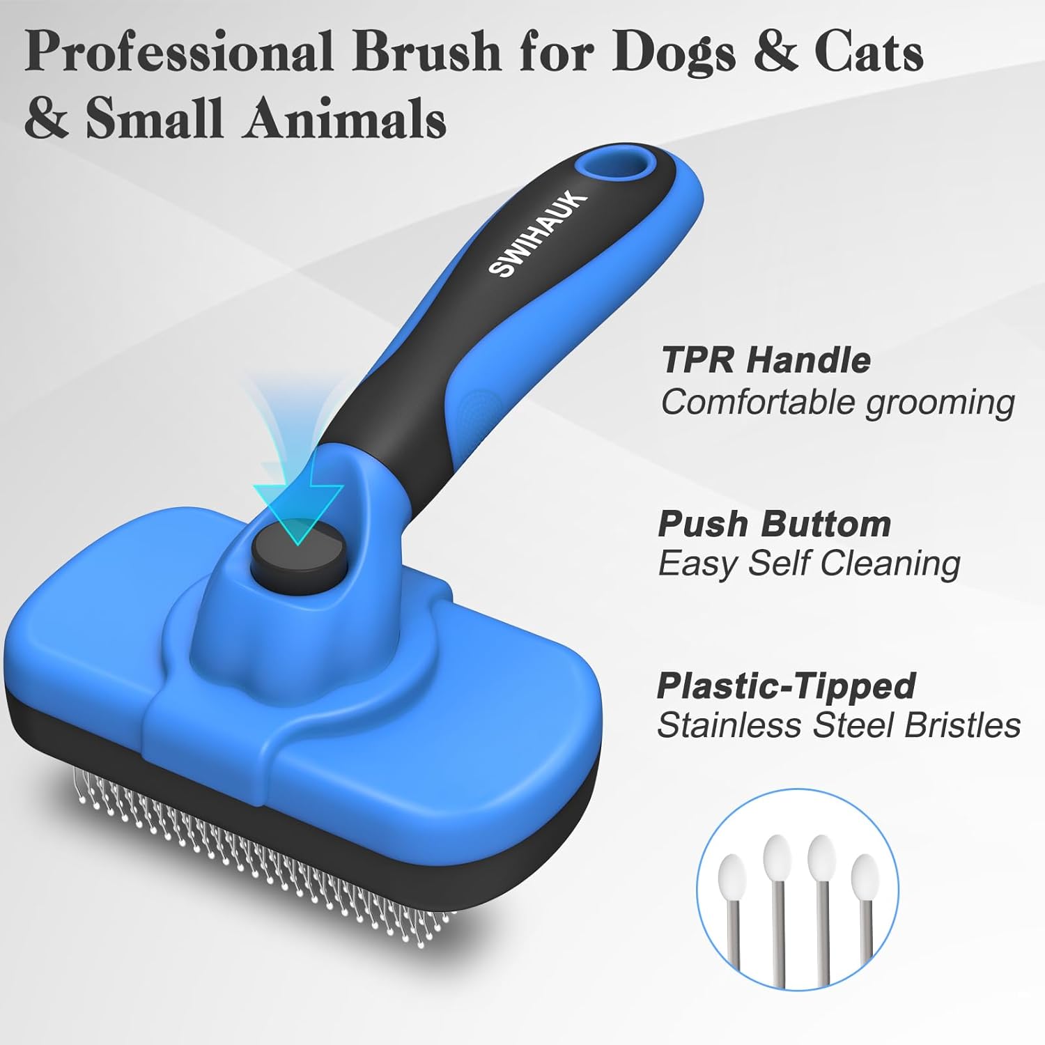 ORANGLES Self Cleaning Slicker Brush – Skin Friendly Deshedding Grooming Tool for Dogs & Cats – Blue - high resolution display - exposing craftsmanship - Image 2 of 4 | built for everyone | Self Cleaning Slicker Brush – Skin Friendly Deshedding Grooming Tool for Dogs & Cats – Blue for sale Georgia | Free Shipping ORANGLES