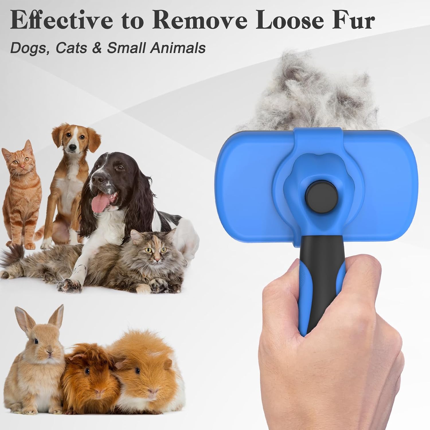 ORANGLES Self Cleaning Slicker Brush – Skin Friendly Deshedding Grooming Tool for Dogs & Cats – Blue - detailed closeup view - illustrating benefits - Image 3 of 4 | created for all | Shop Self Cleaning Slicker Brush – Skin Friendly Deshedding Grooming Tool for Dogs & Cats – Blue North Carolina | Free Shipping ORANGLES