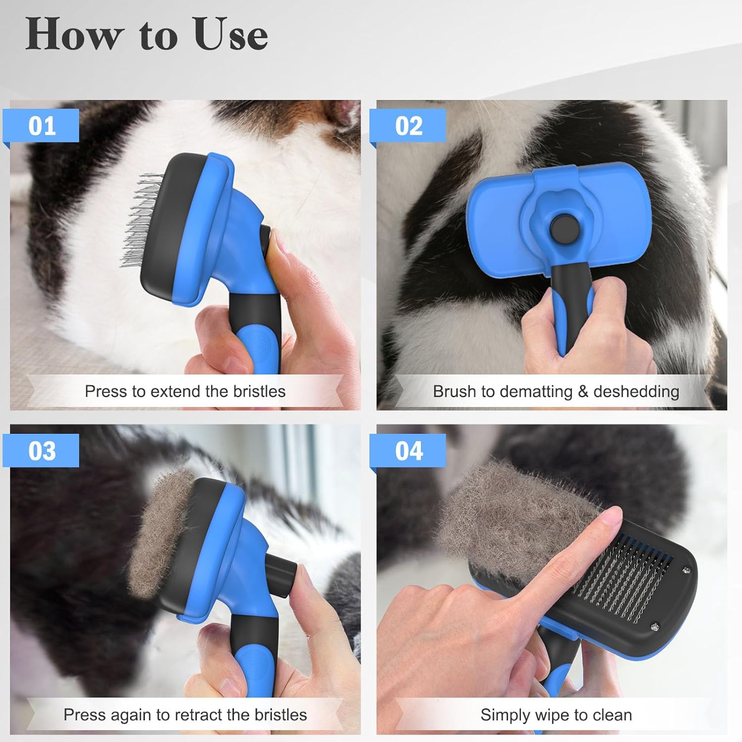 ORANGLES Self Cleaning Slicker Brush – Skin Friendly Deshedding Grooming Tool for Dogs & Cats – Blue - angled perspective - presenting advantages - Image 4 of 4 | fits any environment | Purchase Self Cleaning Slicker Brush – Skin Friendly Deshedding Grooming Tool for Dogs & Cats – Blue Michigan | Free Shipping ORANGLES