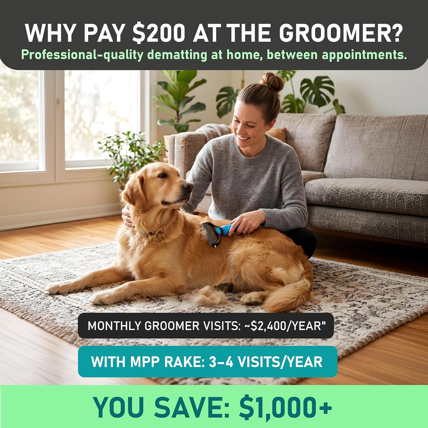 ORANGLES Original Pet Grooming Rake – Double-Sided Deshedding & Dematting Tool – Undercoat Rake for Dogs & Cats – Extra-Wide Brush – Reduces Shedding 95% - detailed closeup view - illustrating benefits - Image 3 of 6 | created for all | Shop Original Pet Grooming Rake – Double-Sided Deshedding & Dematting Tool – Undercoat Rake for Dogs & Cats – Extra-Wide Brush – Reduces Shedding 95% North Carolina | Free Shipping ORANGLES