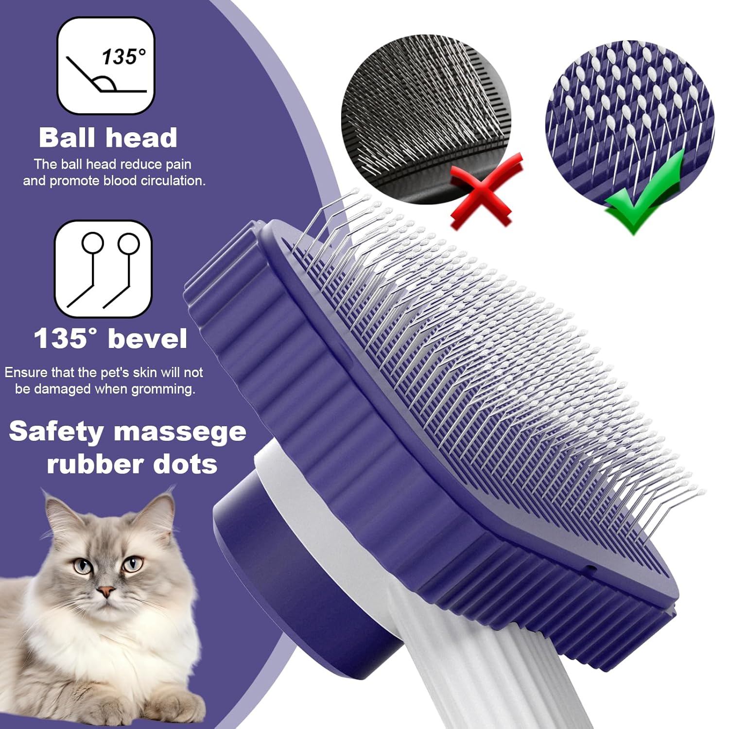 ORANGLES Cat Brush for Long or Short Haired Cats – Remove Loose Fur and Mats – Rounded Pins Reduce Painful Pulling – Dark Blue - high resolution display - exposing craftsmanship - Image 2 of 6 | built for everyone | Cat Brush for Long or Short Haired Cats – Remove Loose Fur and Mats – Rounded Pins Reduce Painful Pulling – Dark Blue for sale Georgia | Free Shipping ORANGLES