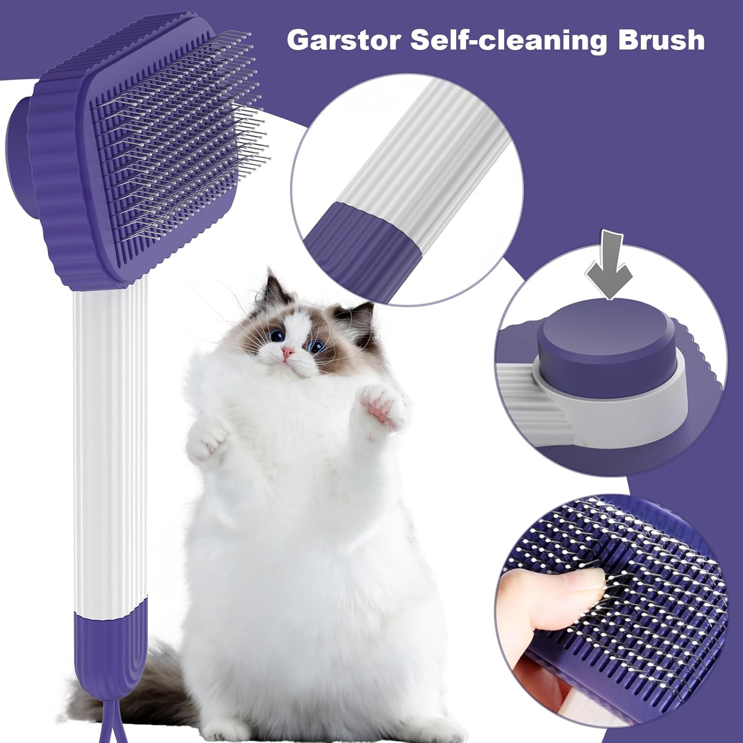 ORANGLES Cat Brush for Long or Short Haired Cats – Remove Loose Fur and Mats – Rounded Pins Reduce Painful Pulling – Dark Blue - detailed closeup view - illustrating benefits - Image 3 of 6 | created for all | Shop Cat Brush for Long or Short Haired Cats – Remove Loose Fur and Mats – Rounded Pins Reduce Painful Pulling – Dark Blue North Carolina | Free Shipping ORANGLES