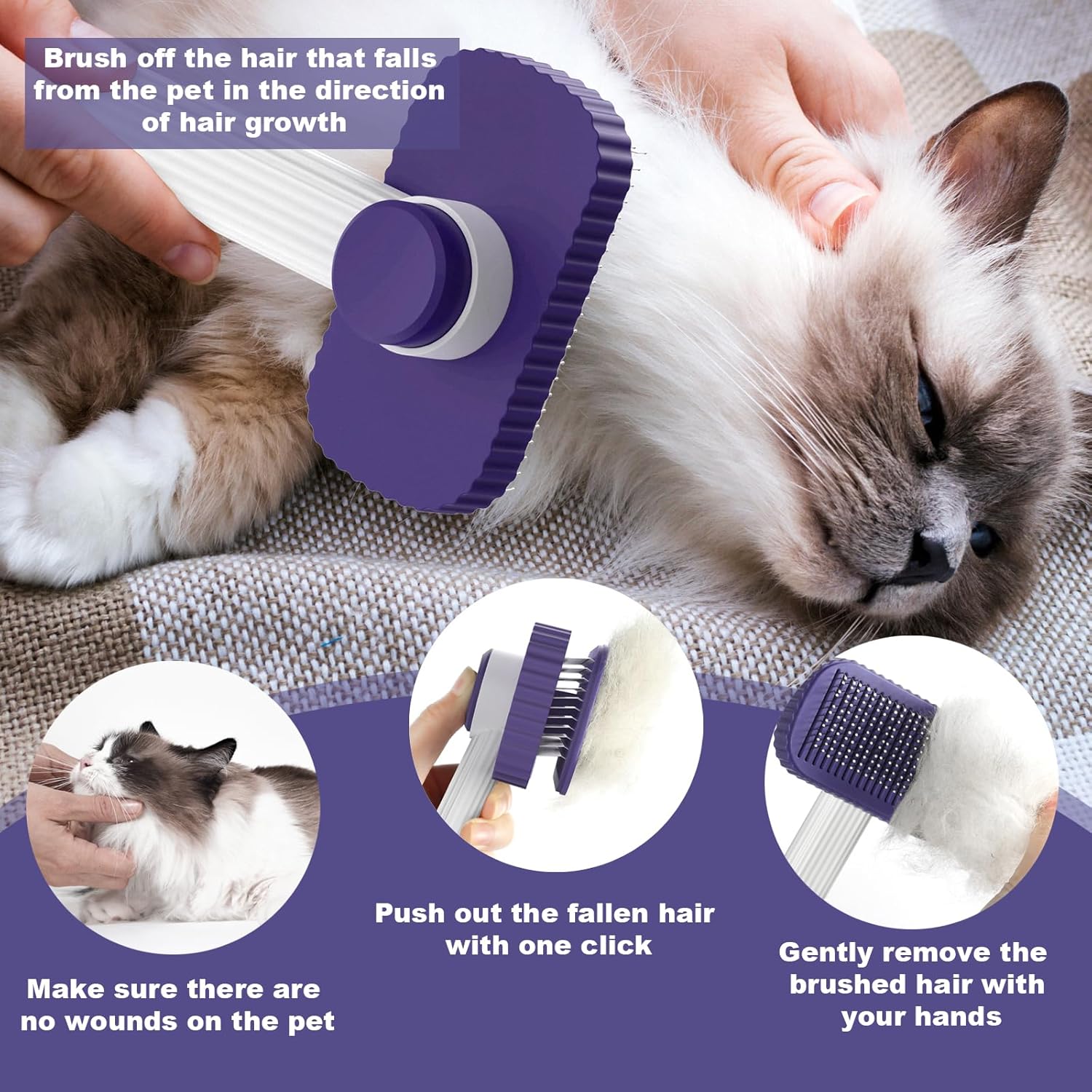 ORANGLES Cat Brush for Long or Short Haired Cats – Remove Loose Fur and Mats – Rounded Pins Reduce Painful Pulling – Dark Blue - full product showcase - displaying specifications - Image 5 of 6 | adapts to any space | Cat Brush for Long or Short Haired Cats – Remove Loose Fur and Mats – Rounded Pins Reduce Painful Pulling – Dark Blue deal New Jersey | Free Shipping ORANGLES