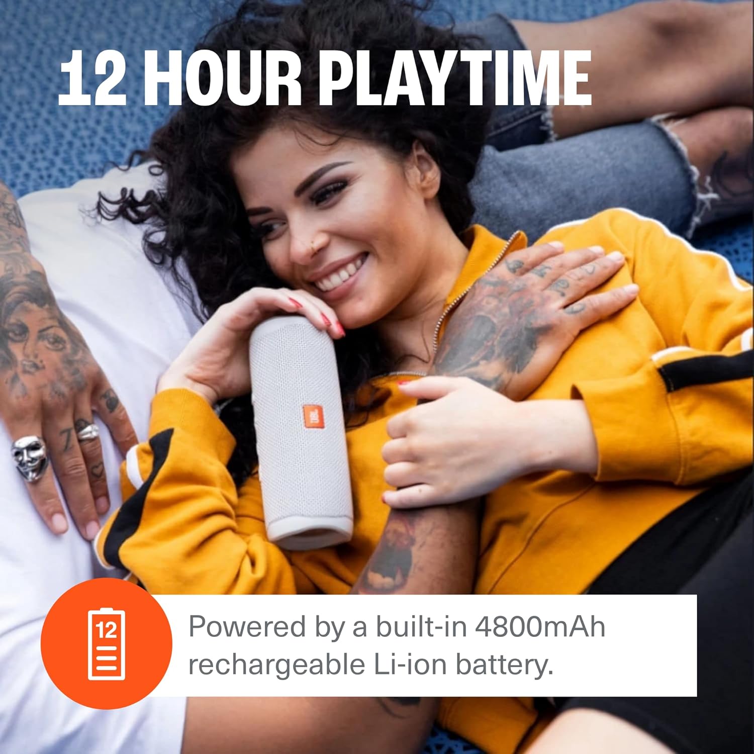 ORANGLES JBL Flip 5 Waterproof Portable Bluetooth Speaker Black | Compact Wireless Speaker with Powerful Sound for Travel & Outdoors - full product showcase - displaying specifications - Image 5 of 7 | adapts to any space | JBL Flip 5 Waterproof Portable Bluetooth Speaker Black | Compact Wireless Speaker with Powerful Sound for Travel & Outdoors deal New Jersey | Free Shipping ORANGLES