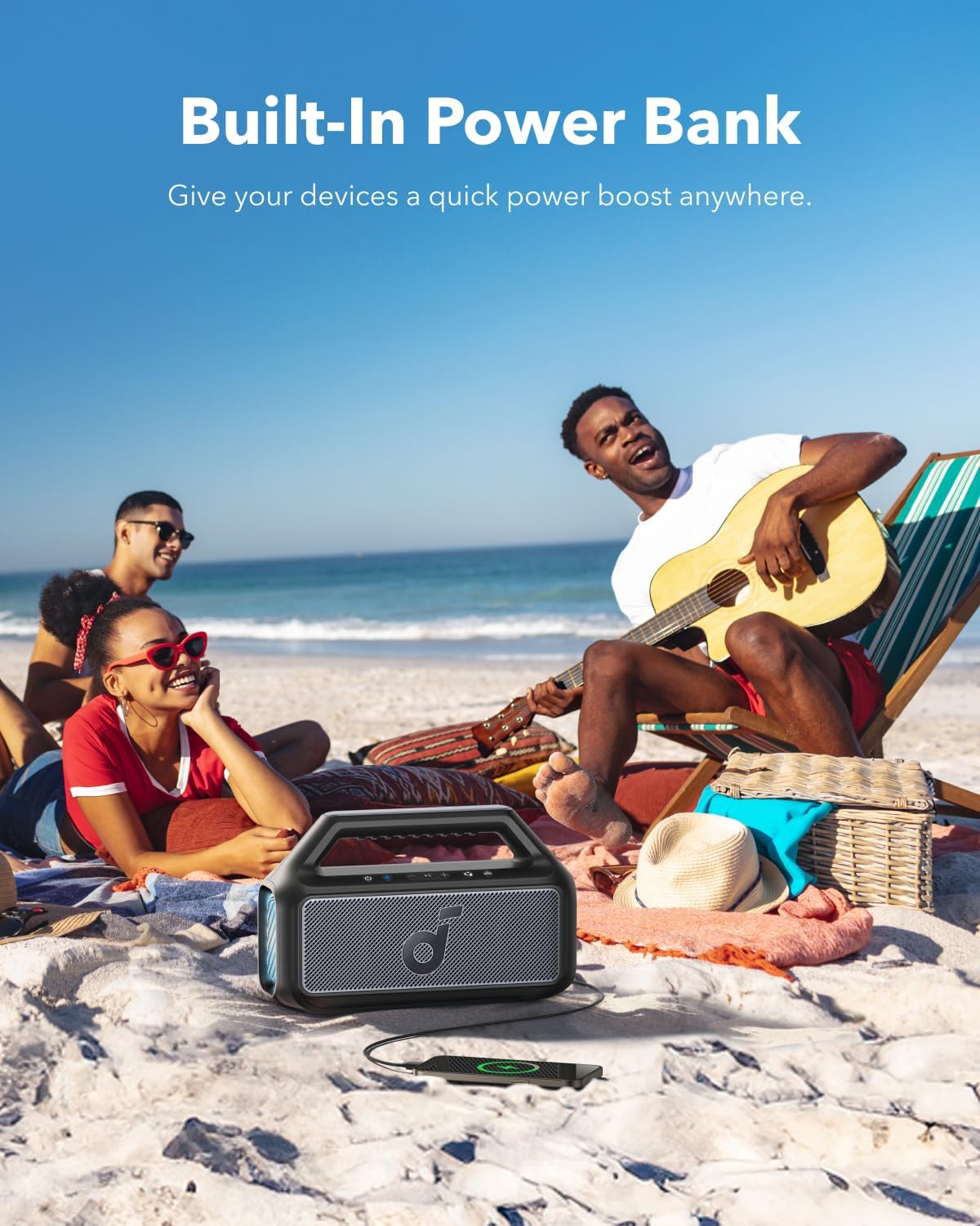 ORANGLES Soundcore Boom 2 by Anker 80W Outdoor Bluetooth Speaker | BassUp 2.0, IPX7 Waterproof, 24H Playtime, RGB Lights, Portable Camping Speaker Black - detailed closeup view - illustrating benefits - Image 3 of 7 | created for all | Shop Soundcore Boom 2 by Anker 80W Outdoor Bluetooth Speaker | BassUp 2.0, IPX7 Waterproof, 24H Playtime, RGB Lights, Portable Camping Speaker Black North Carolina | Free Shipping ORANGLES