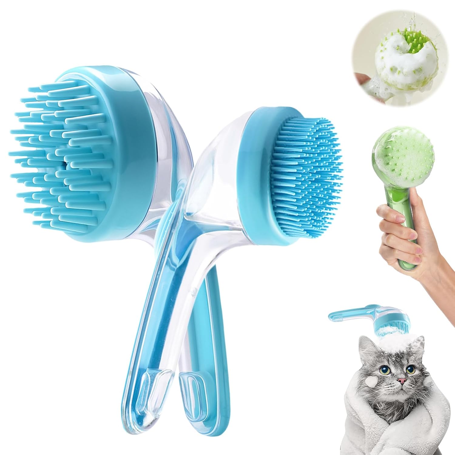 ORANGLES Pet Bath Brush with Shampoo Dispenser – Dog Bath & Grooming Massage Brush for Dogs & Cats – Easy Dog Washing Brush – Coarse & Fine Teeth – 2 Pcs – Blue - high resolution display - exposing craftsmanship - Image 2 of 2 | built for everyone | Pet Bath Brush with Shampoo Dispenser – Dog Bath & Grooming Massage Brush for Dogs & Cats – Easy Dog Washing Brush – Coarse & Fine Teeth – 2 Pcs – Blue for sale Georgia | Free Shipping ORANGLES