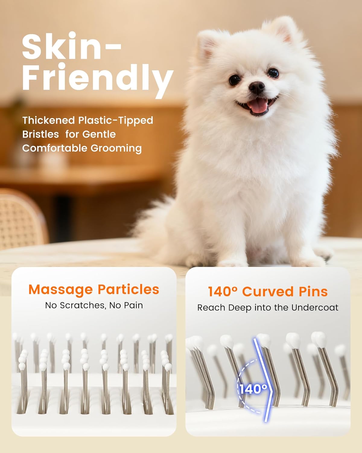 ORANGLES Vacuum Dog Brush for Shedding – 4-in-1 Self-Cleaning Slicker & Undercoat Rake – Deshedding Grooming Tool – Anti-Static, Massage & Combing – White - angled perspective - presenting advantages - Image 4 of 4 | fits any environment | Purchase Vacuum Dog Brush for Shedding – 4-in-1 Self-Cleaning Slicker & Undercoat Rake – Deshedding Grooming Tool – Anti-Static, Massage & Combing – White Michigan | Free Shipping ORANGLES