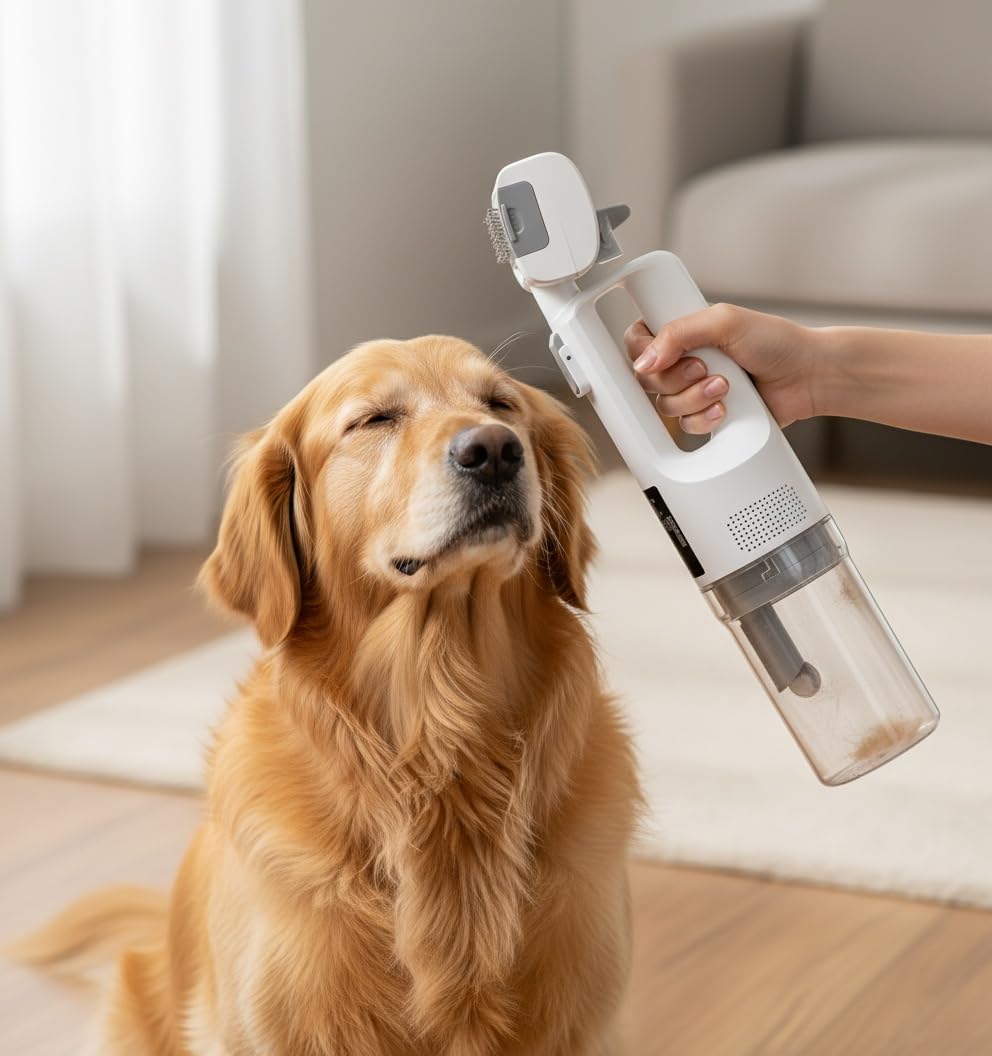 ORANGLES Dog Vacuum for Shedding Grooming – 5-in-1 Deshedding Vacuum Brush with 5 Pet Grooming Tools – Home Cleaning Grooming Supplies - detailed closeup view - illustrating benefits - Image 3 of 6 | created for all | Shop Dog Vacuum for Shedding Grooming – 5-in-1 Deshedding Vacuum Brush with 5 Pet Grooming Tools – Home Cleaning Grooming Supplies North Carolina | Free Shipping ORANGLES