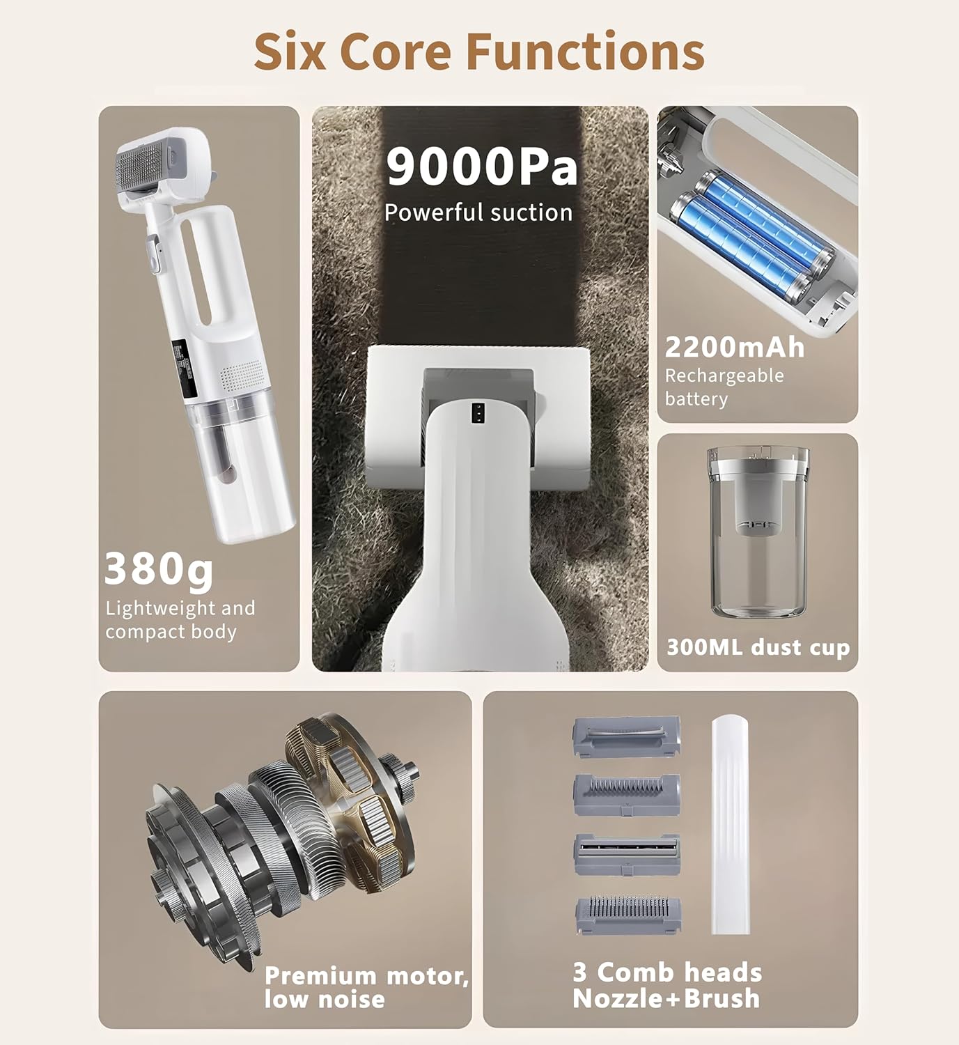 ORANGLES Dog Vacuum for Shedding Grooming – 5-in-1 Deshedding Vacuum Brush with 5 Pet Grooming Tools – Home Cleaning Grooming Supplies - full product showcase - displaying specifications - Image 5 of 6 | adapts to any space | Dog Vacuum for Shedding Grooming – 5-in-1 Deshedding Vacuum Brush with 5 Pet Grooming Tools – Home Cleaning Grooming Supplies deal New Jersey | Free Shipping ORANGLES