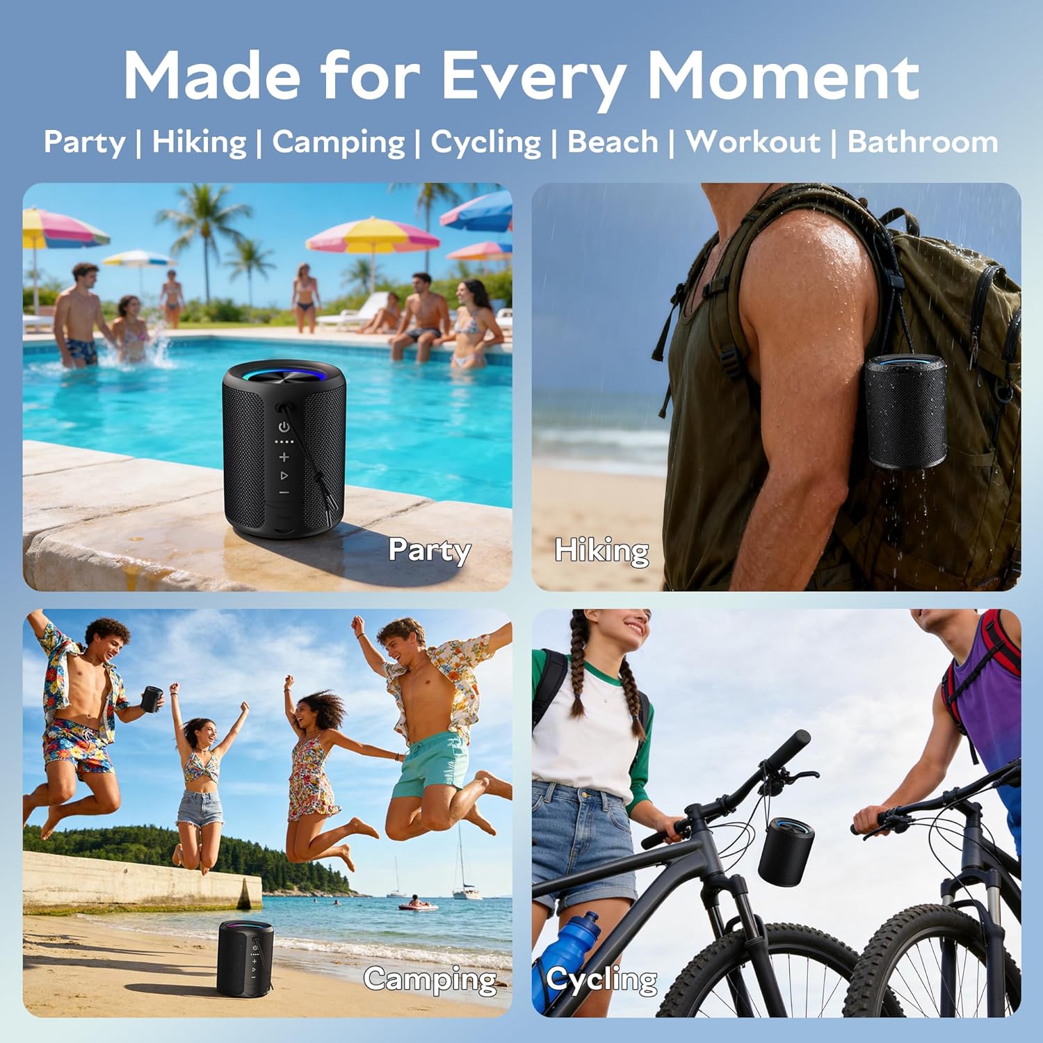 ORANGLES Portable Bluetooth Speaker 20W Loud Stereo | IPX7 Waterproof Wireless Speaker with 15H Playtime & RGB Lights for Outdoor, Beach & Shower - detailed closeup view - illustrating benefits - Image 3 of 8 | created for all | Shop Portable Bluetooth Speaker 20W Loud Stereo | IPX7 Waterproof Wireless Speaker with 15H Playtime & RGB Lights for Outdoor, Beach & Shower North Carolina | Free Shipping ORANGLES