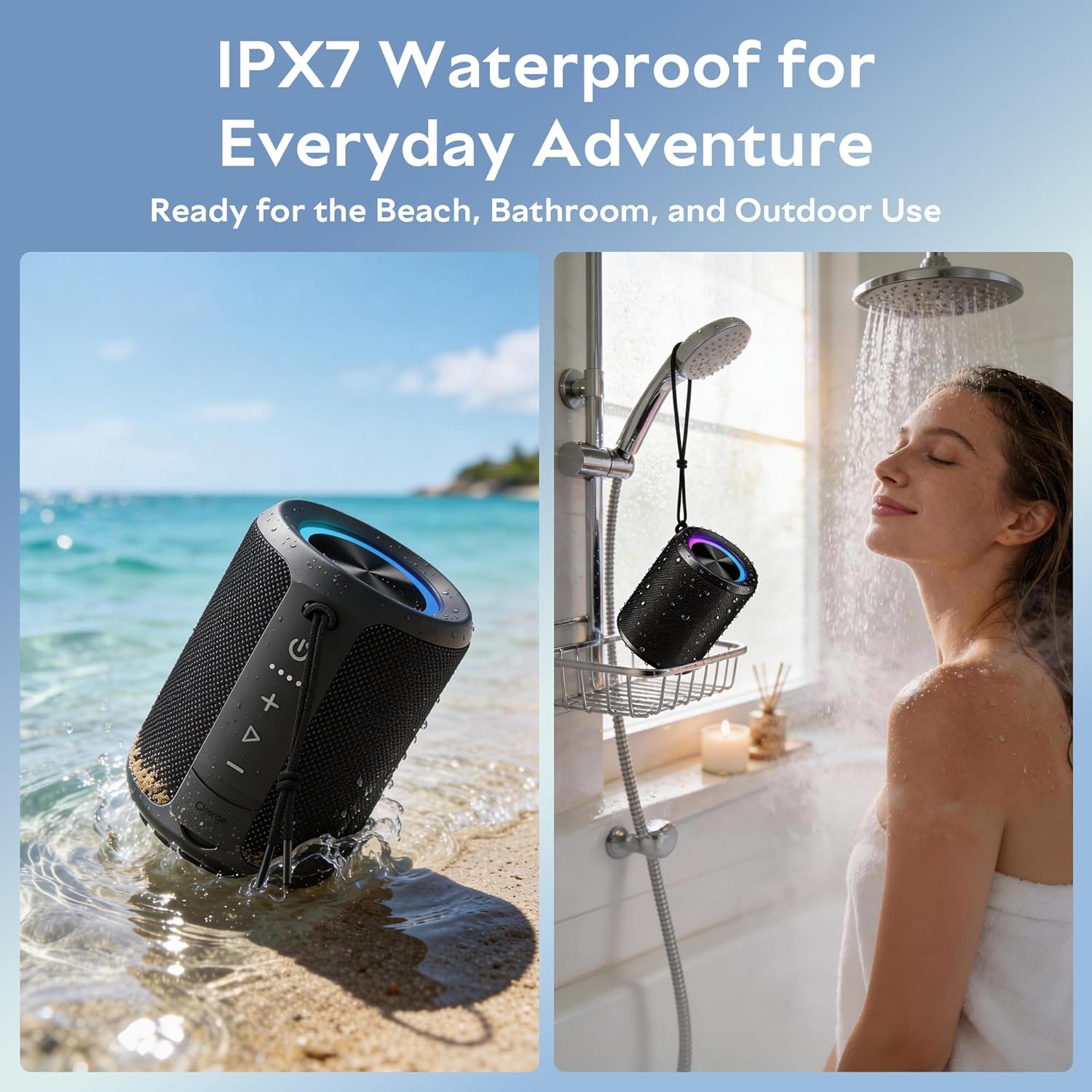 ORANGLES Portable Bluetooth Speaker 20W Loud Stereo | IPX7 Waterproof Wireless Speaker with 15H Playtime & RGB Lights for Outdoor, Beach & Shower - angled perspective - presenting advantages - Image 4 of 8 | fits any environment | Purchase Portable Bluetooth Speaker 20W Loud Stereo | IPX7 Waterproof Wireless Speaker with 15H Playtime & RGB Lights for Outdoor, Beach & Shower Michigan | Free Shipping ORANGLES