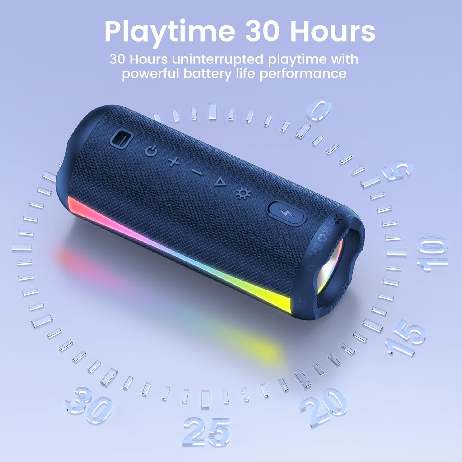 ORANGLES 2026 Portable Bluetooth Speaker 5.4 | RGB Lights, 30H Playtime, Deep Bass, IPX7 Waterproof, TWS Pairing Wireless Speaker for Travel & Party Blue - detailed closeup view - illustrating benefits - Image 3 of 7 | created for all | Shop 2026 Portable Bluetooth Speaker 5.4 | RGB Lights, 30H Playtime, Deep Bass, IPX7 Waterproof, TWS Pairing Wireless Speaker for Travel & Party Blue North Carolina | Free Shipping ORANGLES