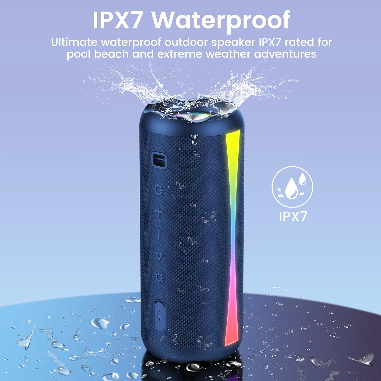 ORANGLES 2026 Portable Bluetooth Speaker 5.4 | RGB Lights, 30H Playtime, Deep Bass, IPX7 Waterproof, TWS Pairing Wireless Speaker for Travel & Party Blue - full product showcase - displaying specifications - Image 5 of 7 | adapts to any space | 2026 Portable Bluetooth Speaker 5.4 | RGB Lights, 30H Playtime, Deep Bass, IPX7 Waterproof, TWS Pairing Wireless Speaker for Travel & Party Blue deal New Jersey | Free Shipping ORANGLES