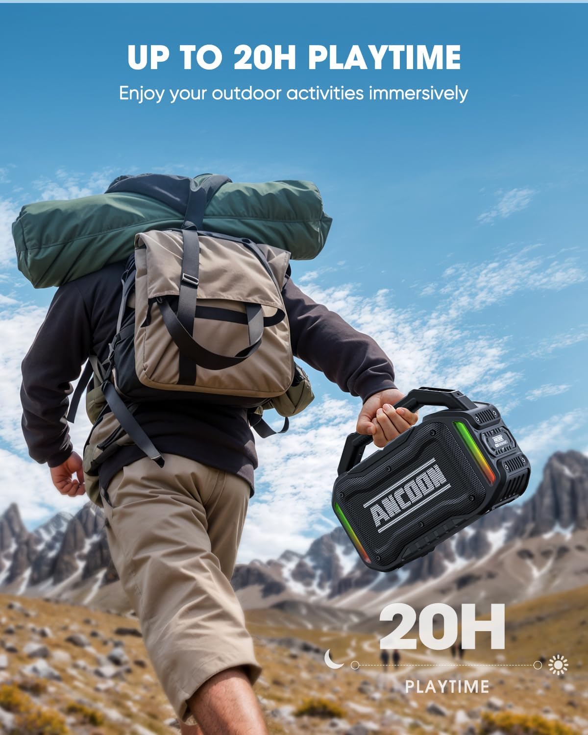 ORANGLES ANCOON 80W Peak Bluetooth Speaker | Loud Wireless Speaker with Bass, 20H Playtime, IPX6 Waterproof Jobsite & Outdoor Speaker Black - high resolution display - Image 2 of 5 | perfect for office | California | Free Shipping ORANGLES