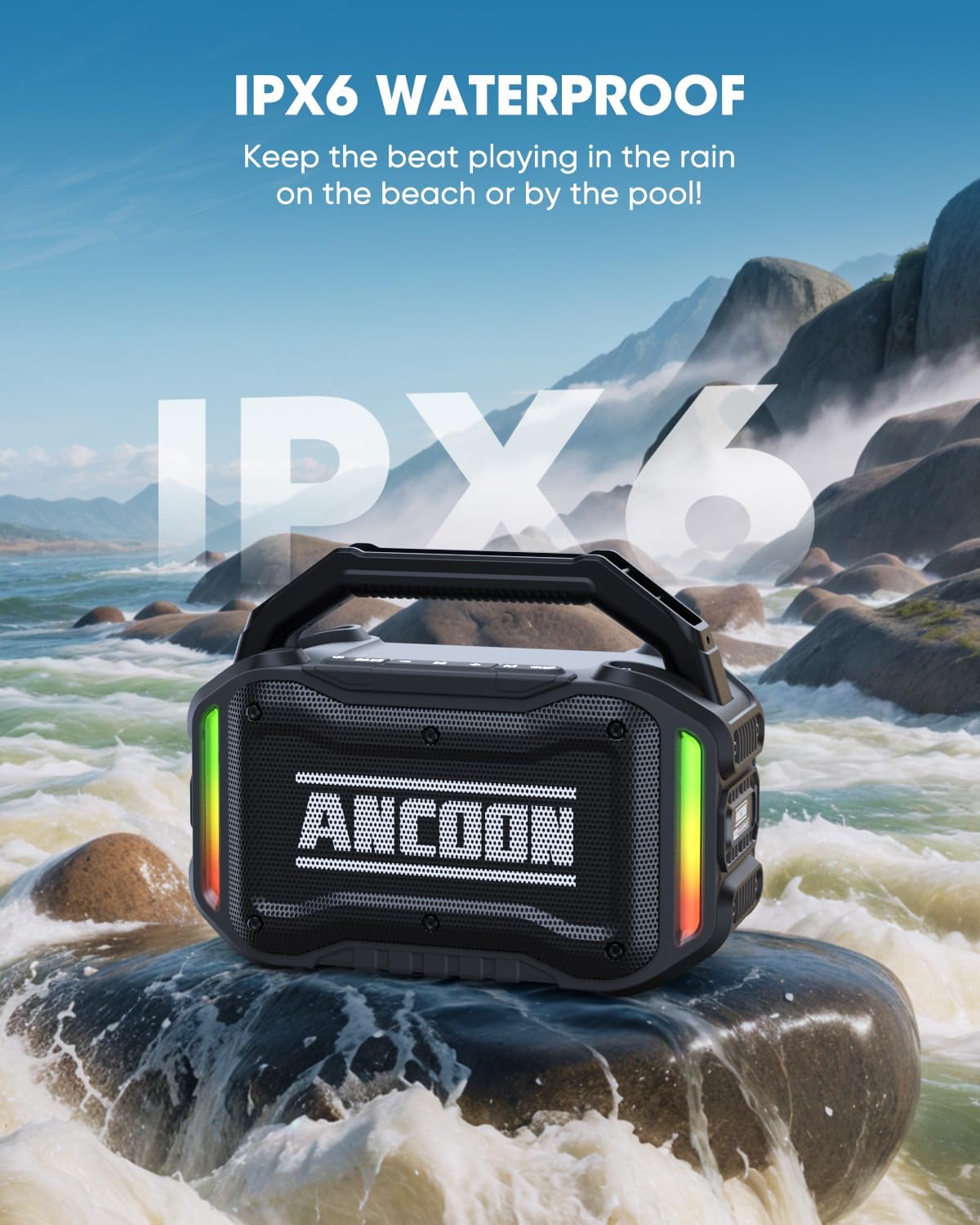 ORANGLES ANCOON 80W Peak Bluetooth Speaker | Loud Wireless Speaker with Bass, 20H Playtime, IPX6 Waterproof Jobsite & Outdoor Speaker Black - angled perspective - Image 4 of 5 | excellent for daily use | New York | Free Shipping ORANGLES