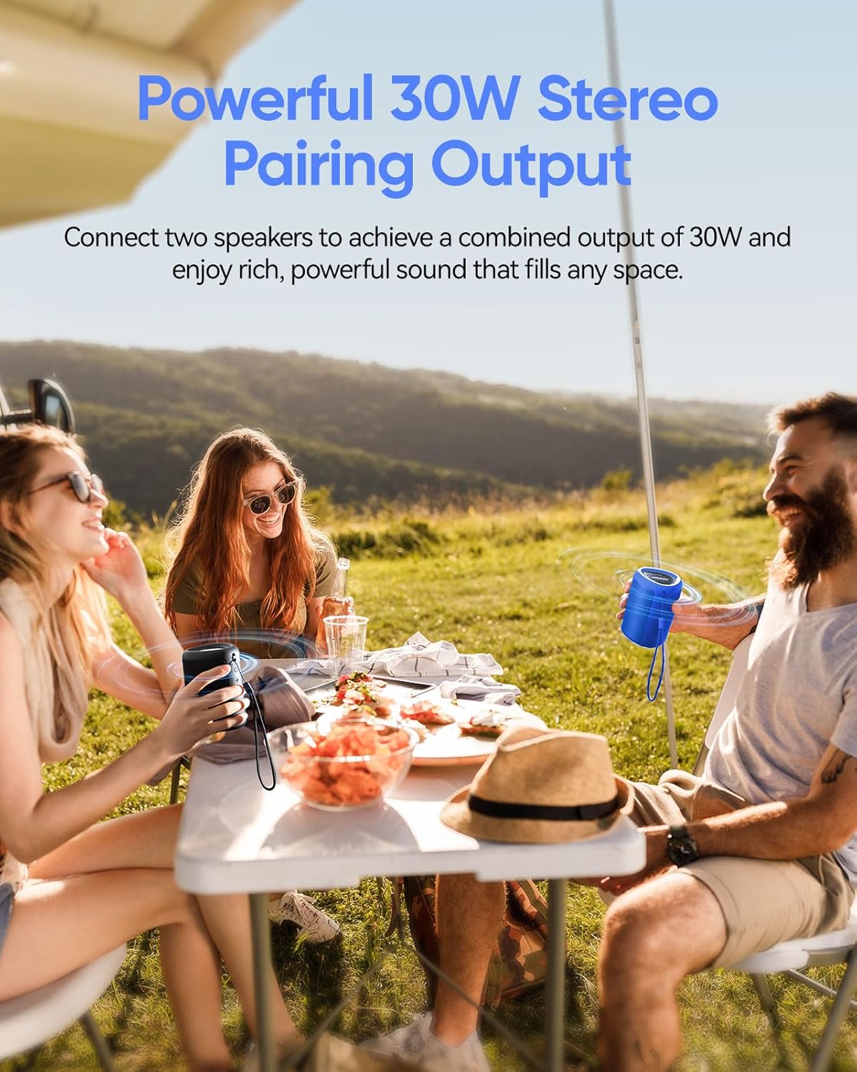 ORANGLES Portable Bluetooth Speaker Beach Essentials | BT 5.3 Wireless Speaker with Clear Sound, Dynamic Lights, IPX5 Waterproof, All-Day Playtime & TWS Pairing - detailed closeup view - Image 3 of 5 | great for travel | Texas | Free Shipping ORANGLES