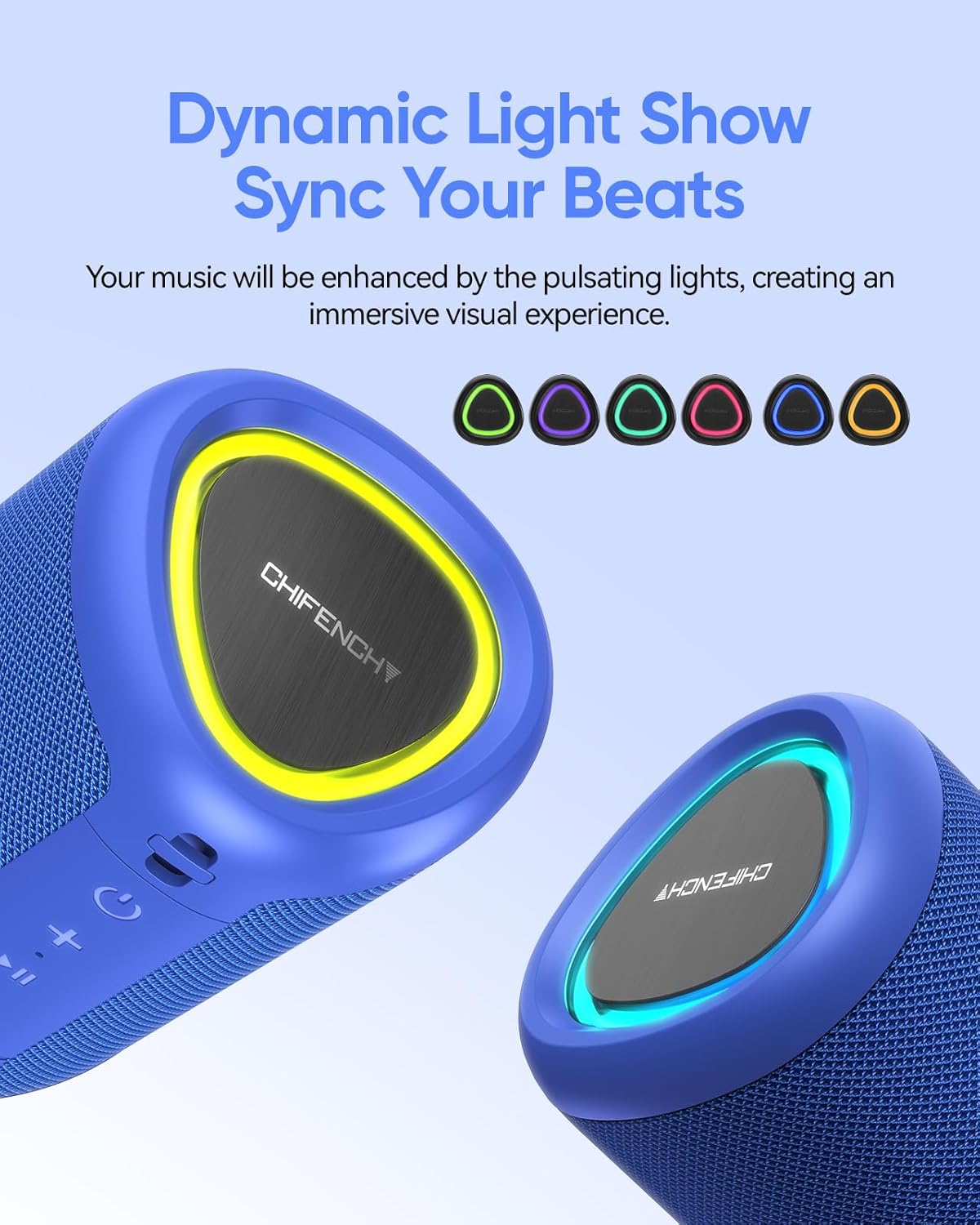 ORANGLES Portable Bluetooth Speaker Beach Essentials | BT 5.3 Wireless Speaker with Clear Sound, Dynamic Lights, IPX5 Waterproof, All-Day Playtime & TWS Pairing - angled perspective - Image 4 of 5 | excellent for daily use | New York | Free Shipping ORANGLES