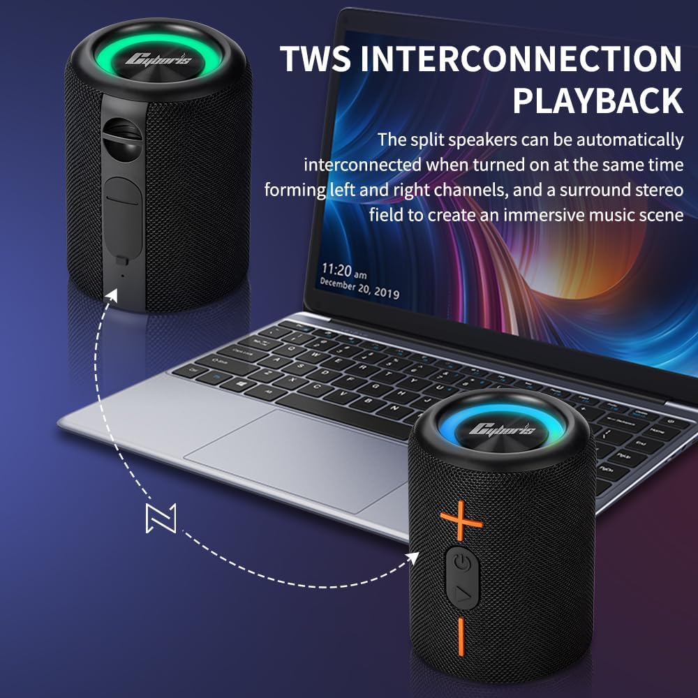 ORANGLES CYBORIS 2-in-1 Splittable Bluetooth Speaker 20W | Waterproof Wireless Speaker V5.3 with 24H Playtime & TWS Stereo for Travel & Outdoor - angled perspective - Image 4 of 5 | excellent for daily use | New York | Free Shipping ORANGLES