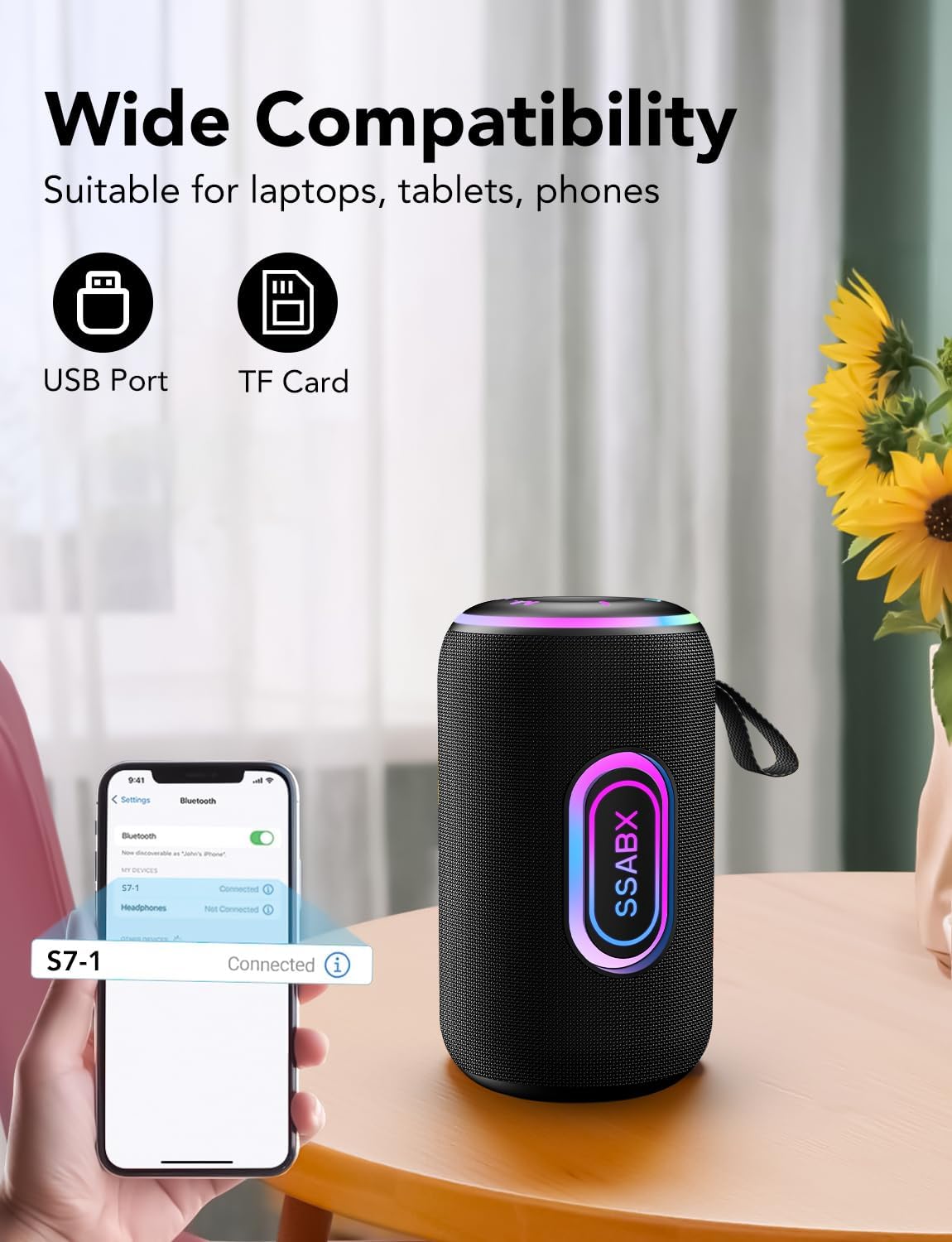 ORANGLES 30W Portable Bluetooth Speaker 5.4 | Dual 2.0 Channel Deep Bass, 30H Playtime, RGB Lights, IPX7 Waterproof, TWS Wireless Speaker Black - high resolution display - Image 2 of 6 | perfect for office | California | Free Shipping ORANGLES