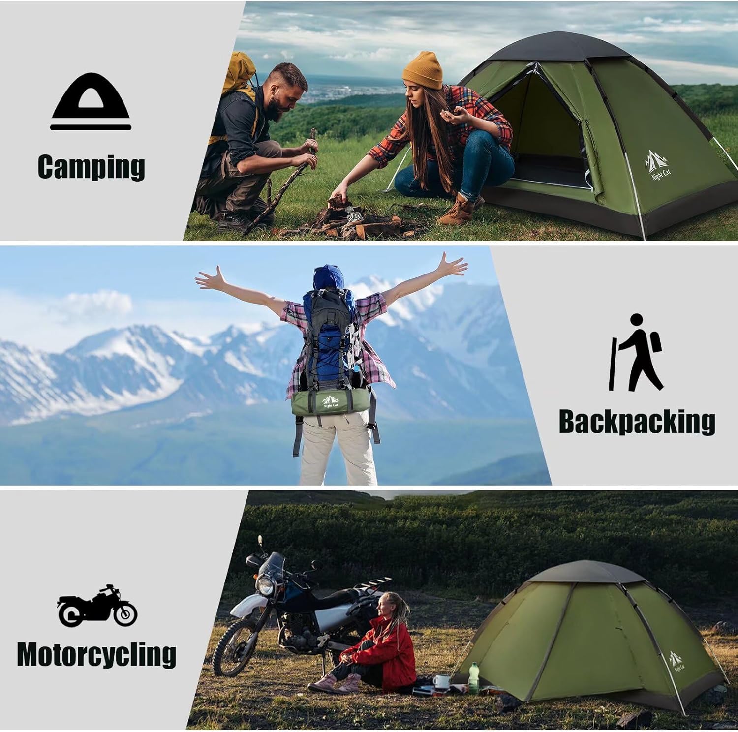 ORANGLES Night Cat 1–2 Person Backpacking Tent Lightweight Waterproof | Easy Setup Single Layer Camping & Hiking Tent 2.2x1.2m - high resolution display - Image 2 of 6 | perfect for office | California | Free Shipping ORANGLES