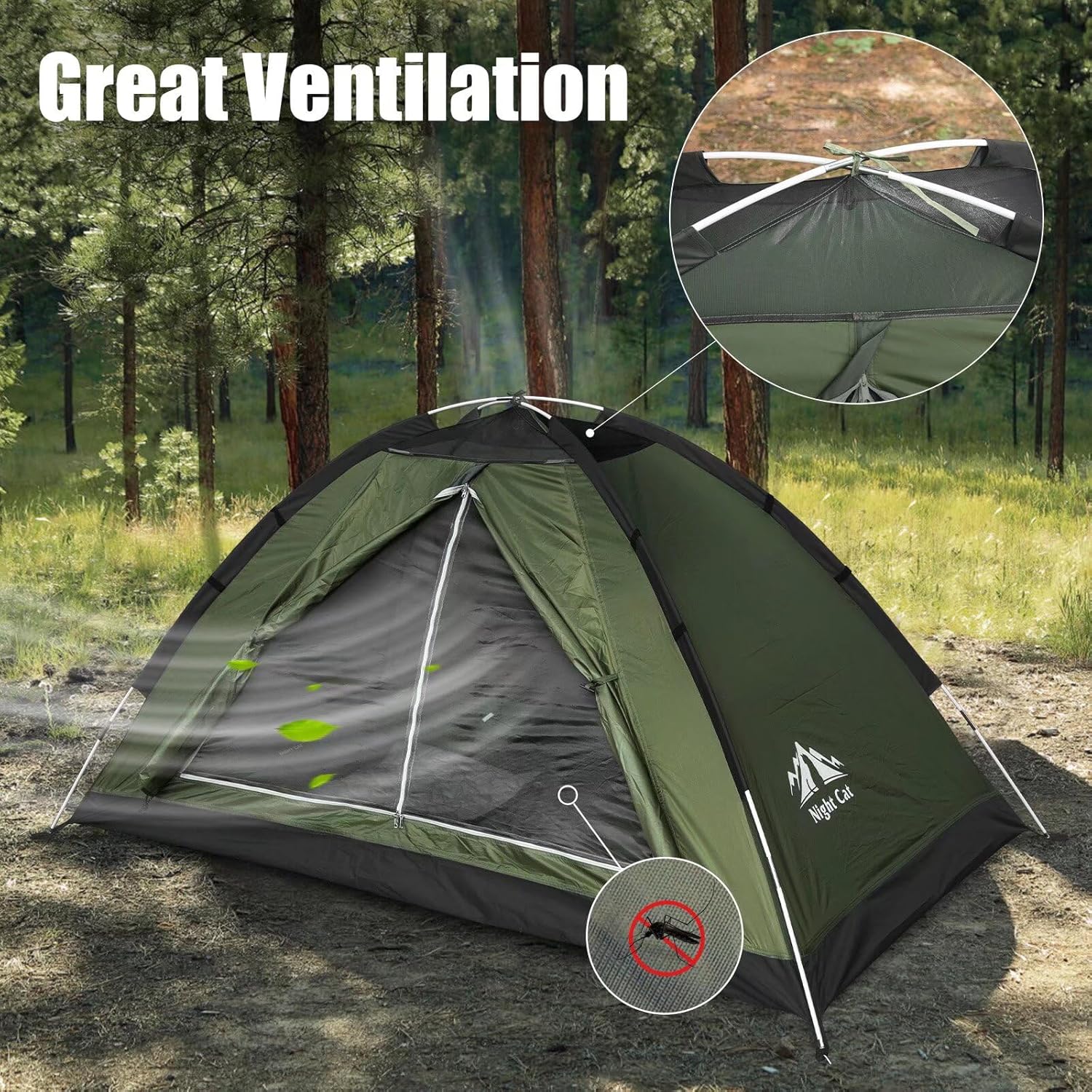 ORANGLES Night Cat 1–2 Person Backpacking Tent Lightweight Waterproof | Easy Setup Single Layer Camping & Hiking Tent 2.2x1.2m - detailed closeup view - Image 3 of 6 | great for travel | Texas | Free Shipping ORANGLES