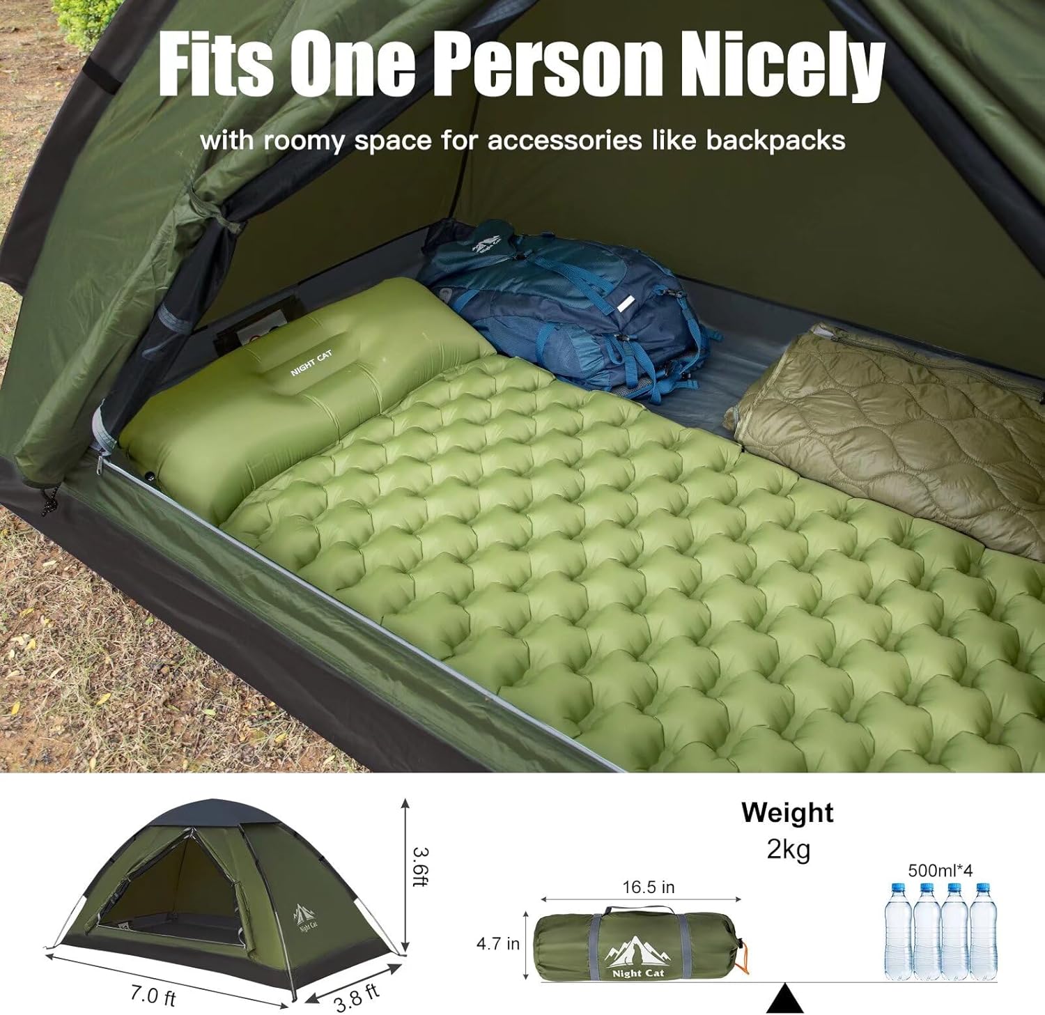 ORANGLES Night Cat 1–2 Person Backpacking Tent Lightweight Waterproof | Easy Setup Single Layer Camping & Hiking Tent 2.2x1.2m - full product showcase - Image 5 of 6 | suitable for professionals | Florida | Free Shipping ORANGLES