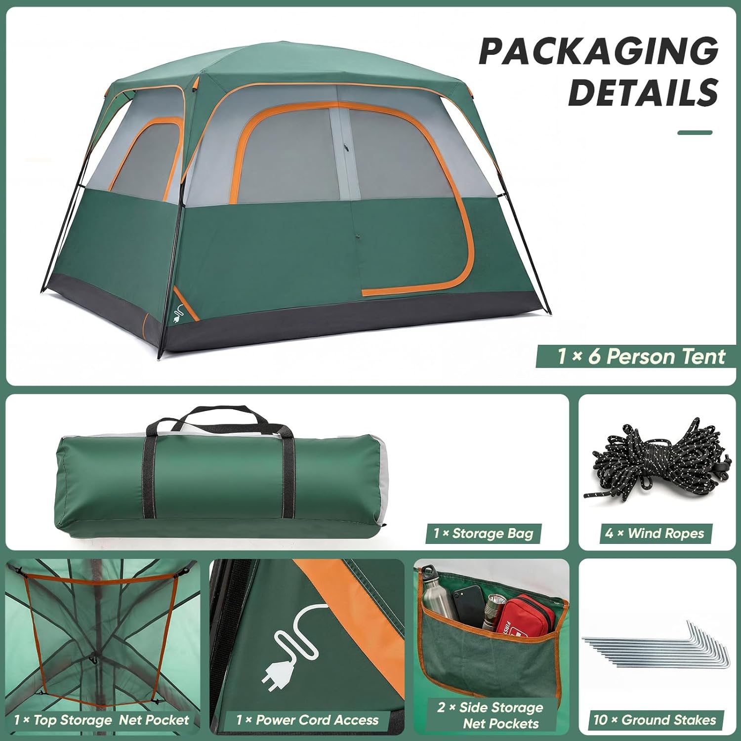 ORANGLES OLIXIS Camping Tent 2–8 Person Waterproof Windproof | Instant Dome Tent with Rainfly & Multi Ventilation for Family Camping & Hiking - high resolution display - Image 2 of 6 | perfect for office | California | Free Shipping ORANGLES