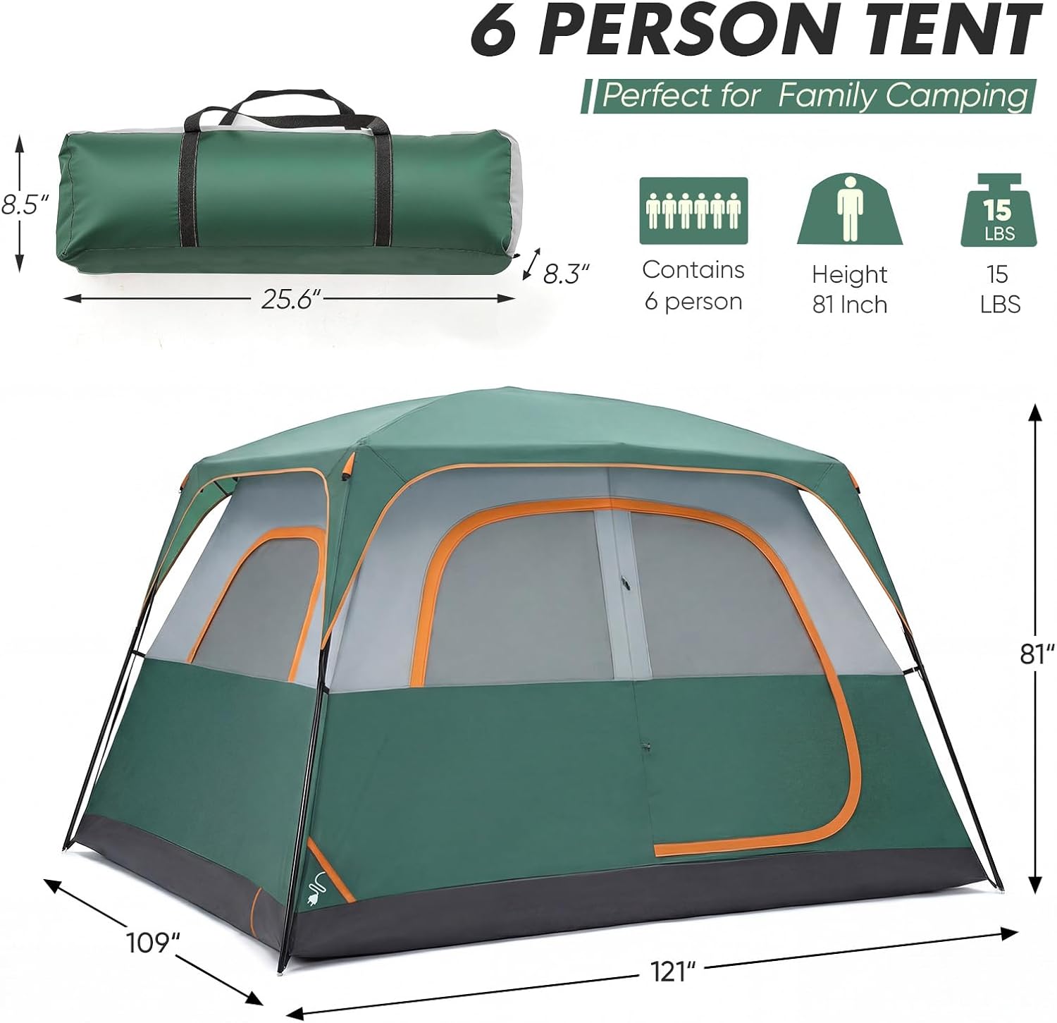 ORANGLES OLIXIS Camping Tent 2–8 Person Waterproof Windproof | Instant Dome Tent with Rainfly & Multi Ventilation for Family Camping & Hiking - elegant presentation - Image 6 of 6 | designed for enthusiasts | Illinois | Free Shipping ORANGLES