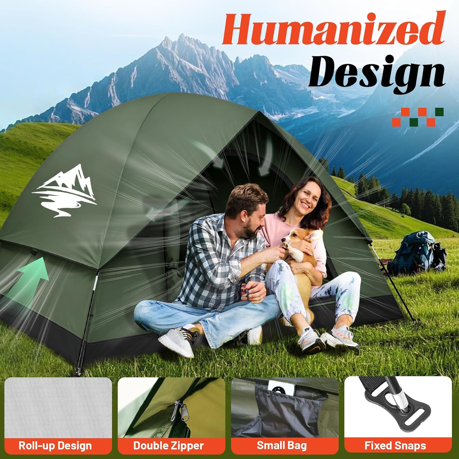 ORANGLES 2–3 Person Camping Tent Waterproof Windproof | Double Layer Dome Tent with Rainfly Easy Setup for Backpacking & Hiking - detailed closeup view - Image 3 of 5 | great for travel | Texas | Free Shipping ORANGLES