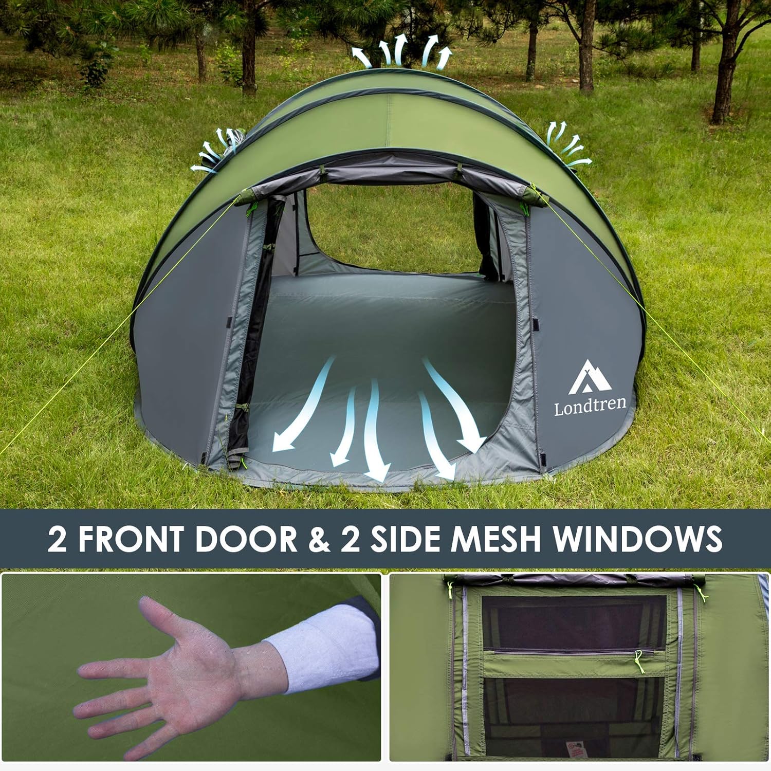 ORANGLES 4 Person Pop Up Camping Tent Waterproof | Instant Automatic Setup Family Dome Tent with 2 Doors for Hiking & Travel - detailed closeup view - Image 3 of 5 | great for travel | Texas | Free Shipping ORANGLES